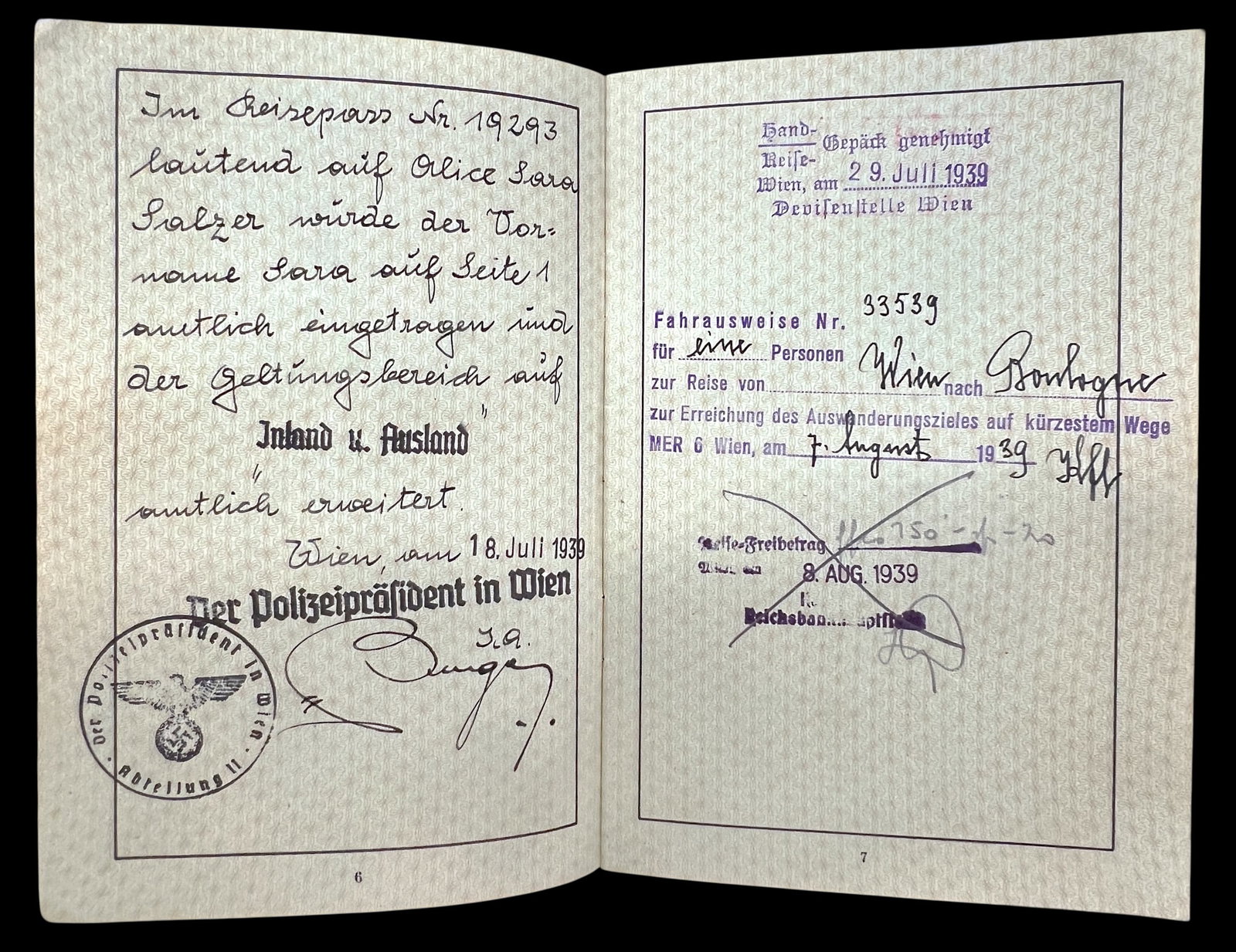 3pc Lisel Salzer 1938 Nazi Germany Passport & 1939 US DoL Immigrant ID Card - 4