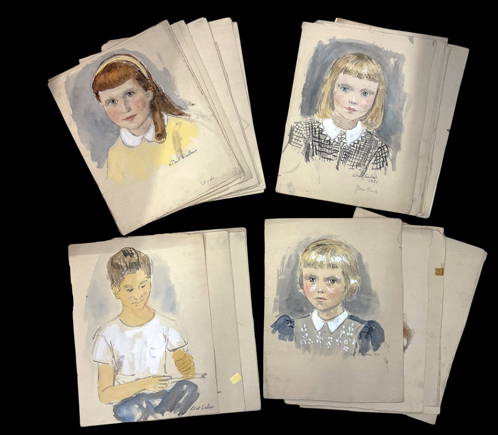 40pc Lisel Salzer 1940s-50s Watercolor Portraits etc. (1 of 1)