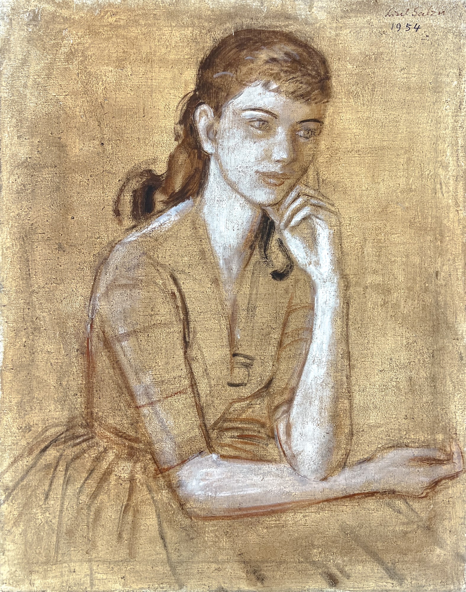 Lisel Salzer "The Intellectual" 1954 Oil on Canvas (1 of 2)