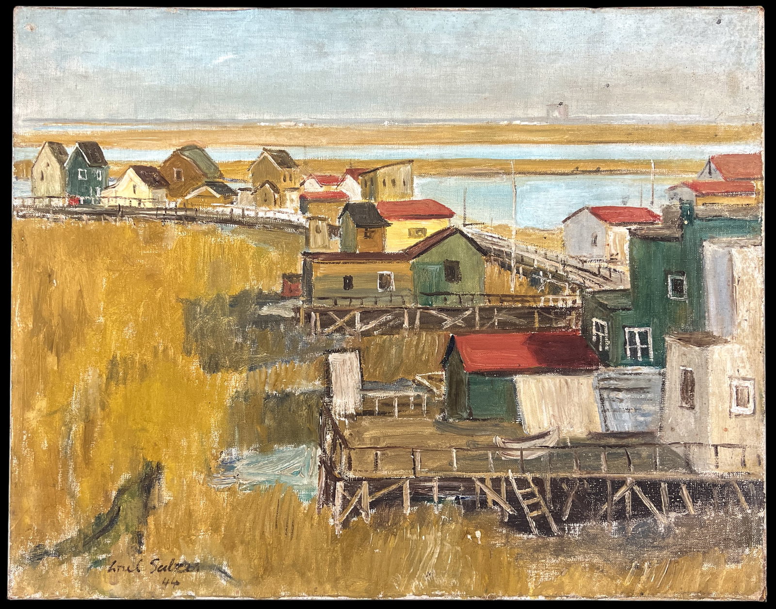 Lisel Salzer "Coastal Town" 1944 Oil on Canvas - 2