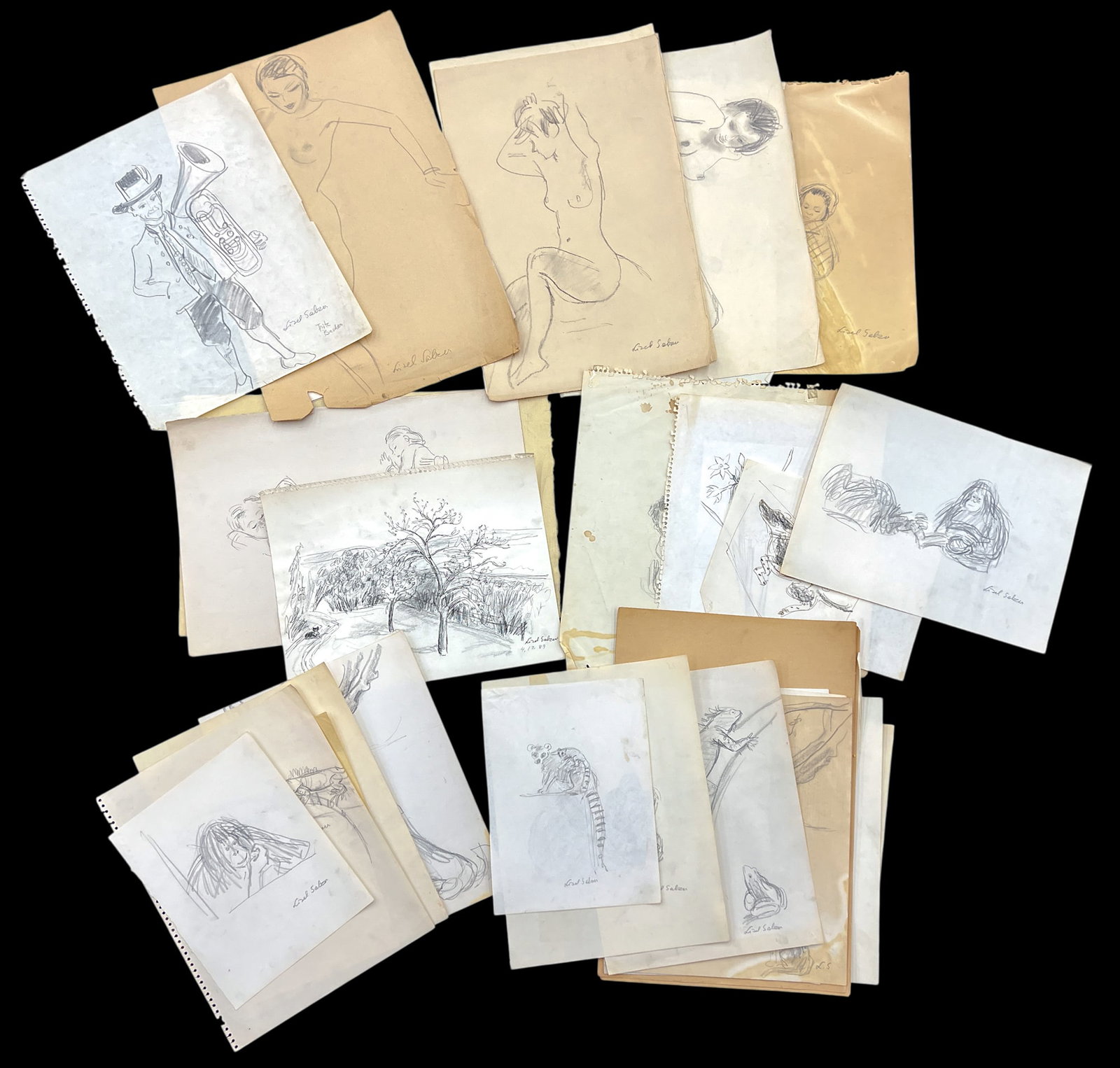 38pc Lisel Salzer Graphite on Paper etc.: 38pc Lisel Salzer (1906-2005 Washington) Graphite on Paper etc. 21"x14" Sheet Largest. Loose, unframed. Condition varies.