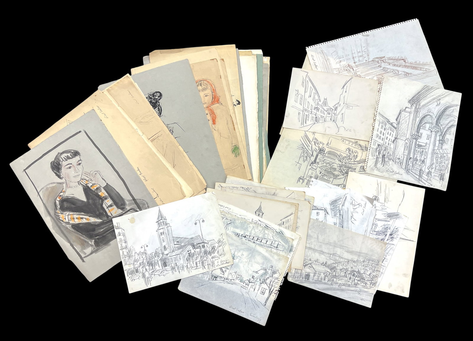 50pc Lisel Salzer Graphite on Paper etc.: 50pc Lisel Salzer (1906-2005 Washington) Graphite on Paper etc. 12.5"x18" Sheet Largest. Loose, unframed. Condition varies.