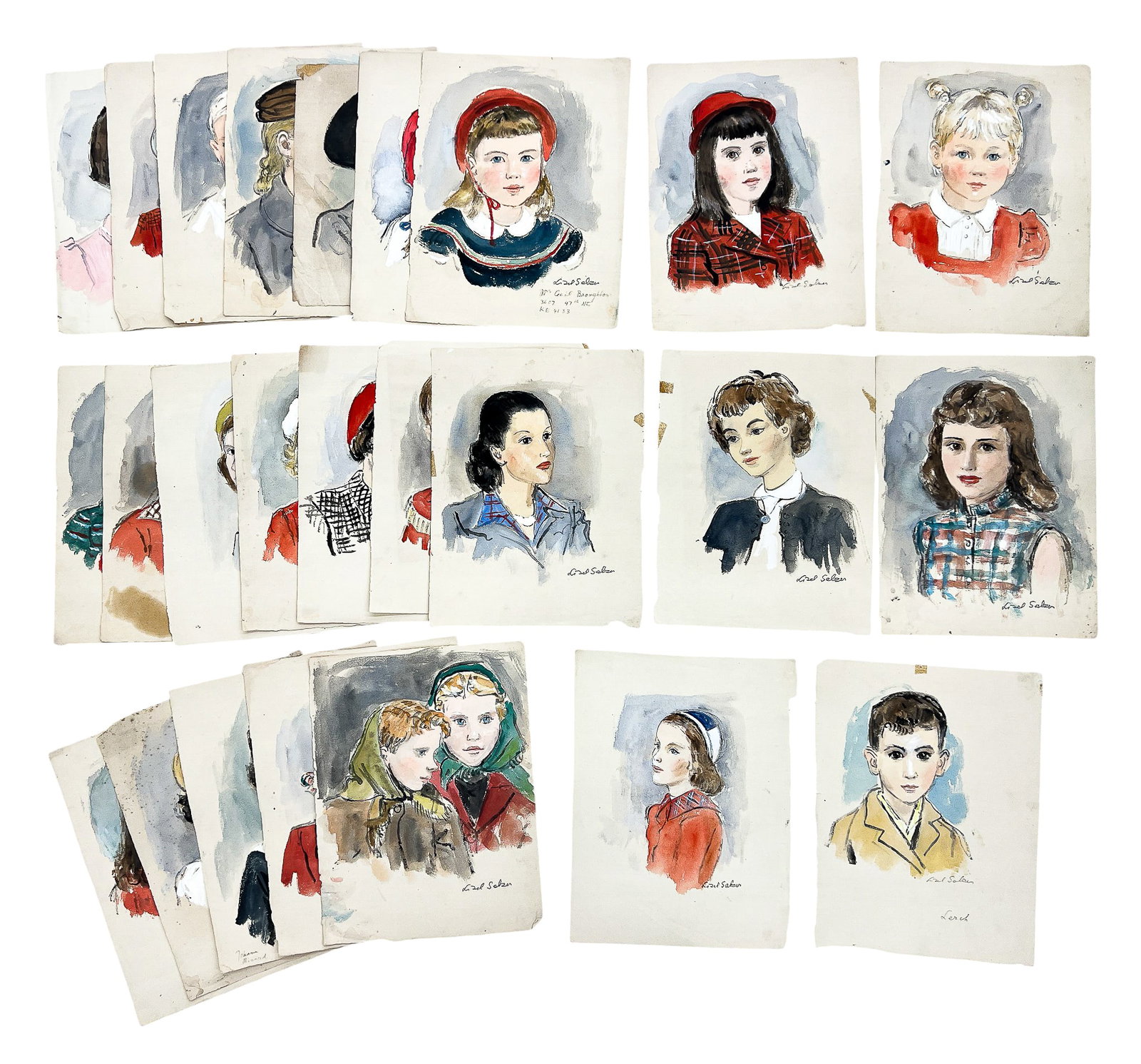 25pc Lisel Salzer Watercolor on Paper Portraits: 25pc Lisel Salzer (1906-2005 Washington) Watercolor on Paper Portraits 9"x12" Sheet Largest. Loose, unframed. Condition varies.