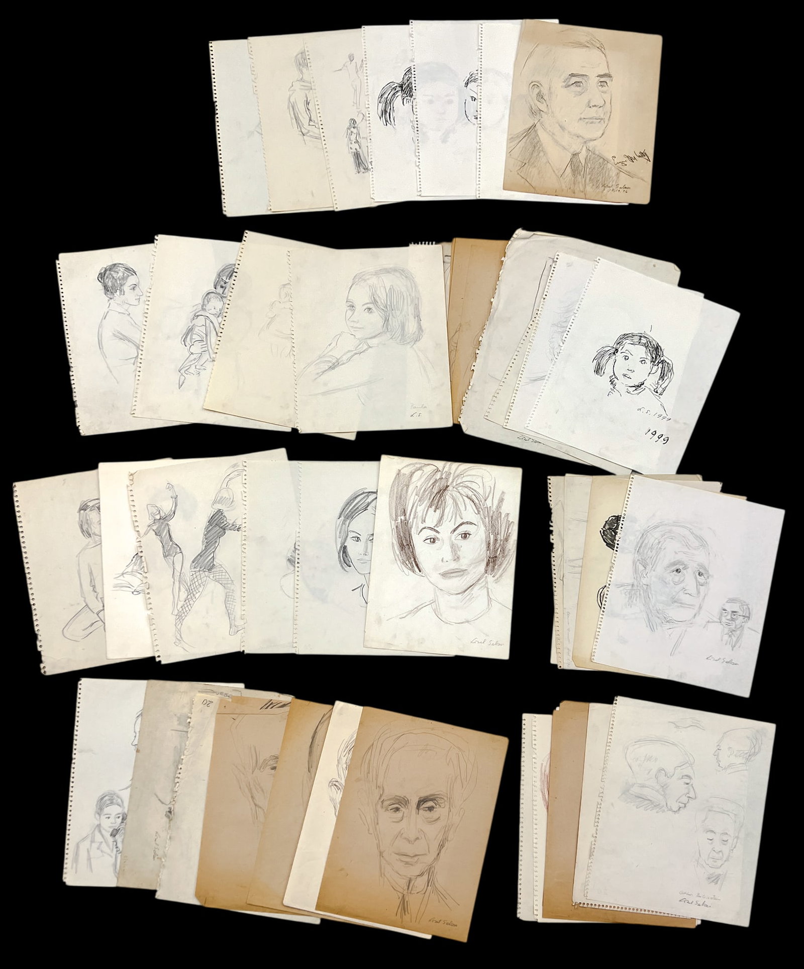 45pc Lisel Salzer Graphite on Paper etc.: 45pc Lisel Salzer (1906-2005 Washington) Graphite on Paper etc. 14"x11" Sheet Largest. Loose, unframed. Condition varies.