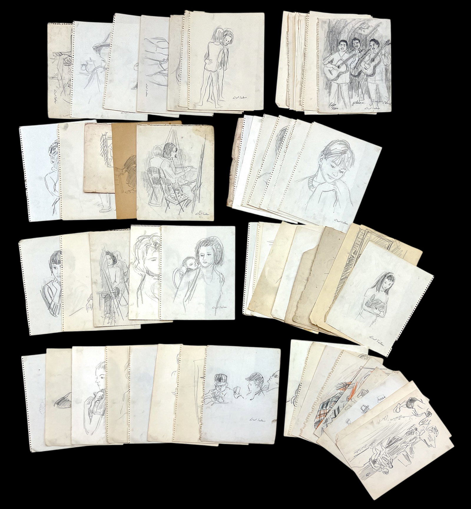60pc Lisel Salzer Graphite on Paper etc.: 60pc Lisel Salzer (1906-2005 Washington) Graphite on Paper etc. 16"x13" Sheet Largest. Loose, unframed. Condition varies.