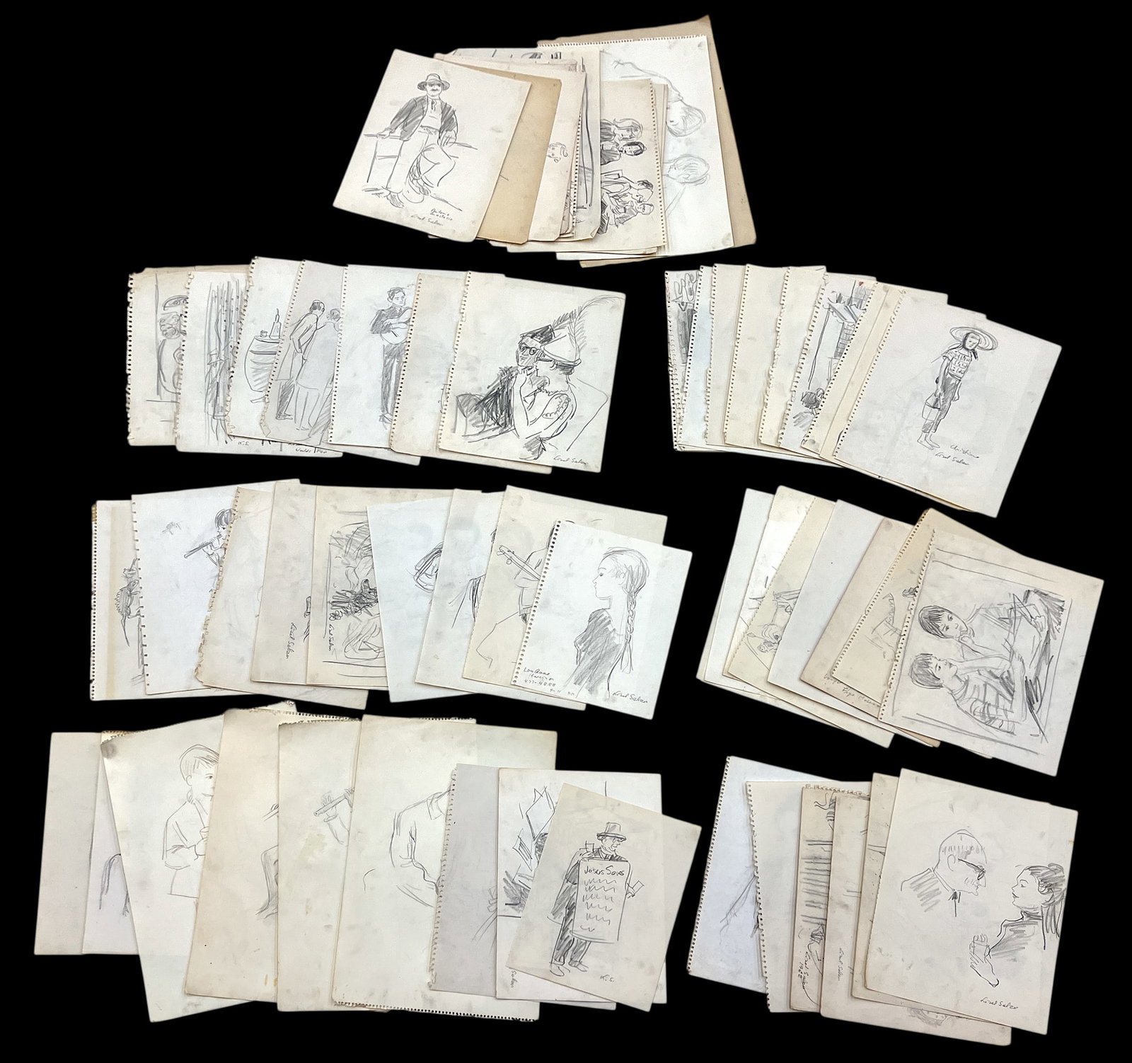 50pc Lisel Salzer Graphite on Paper etc.: 50pc Lisel Salzer (1906-2005 Washington) Graphite on Paper etc. 16"x13" Sheet Largest. Loose, unframed. Condition varies.