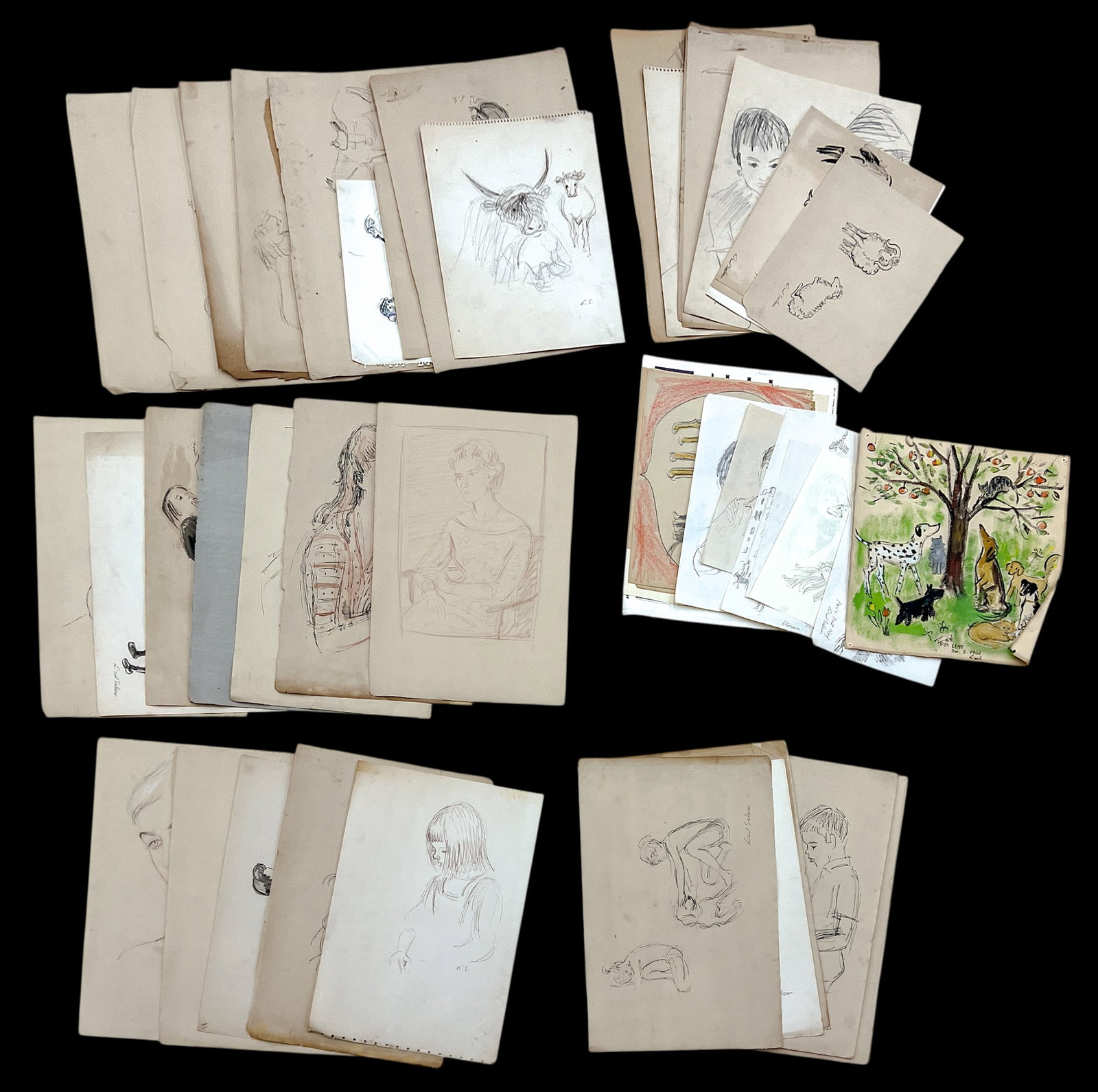 40pc Lisel Salzer Graphite on Paper etc.: 40pc Lisel Salzer (1906-2005 Washington) Graphite on Paper etc. 12"x17" Sheet Largest. Loose, unframed. Condition varies.