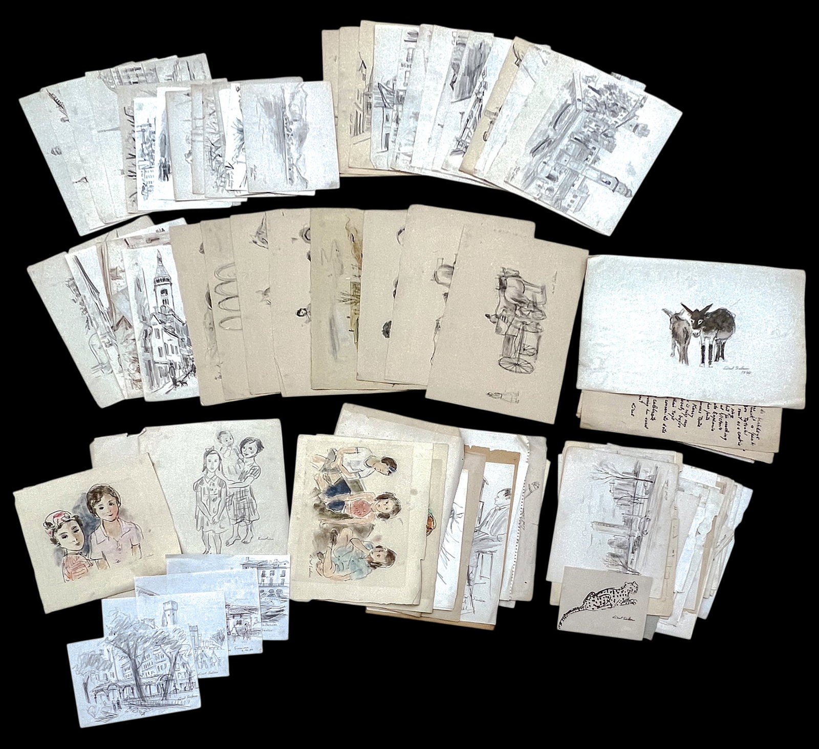 80pc Lisel Salzer Graphite on Paper etc.: 80pc Lisel Salzer (1906-2005 Washington) Graphite on Paper etc. 14"x18" Sheet Largest. Loose, unframed. Condition varies.