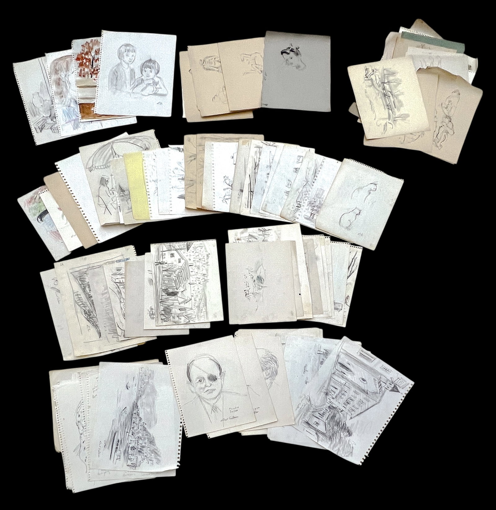 60pc Lisel Salzer Graphite on Paper etc.: 60pc Lisel Salzer (1906-2005 Washington) Graphite on Paper etc. 14"x16" Sheet Largest. Loose, unframed. Condition varies.