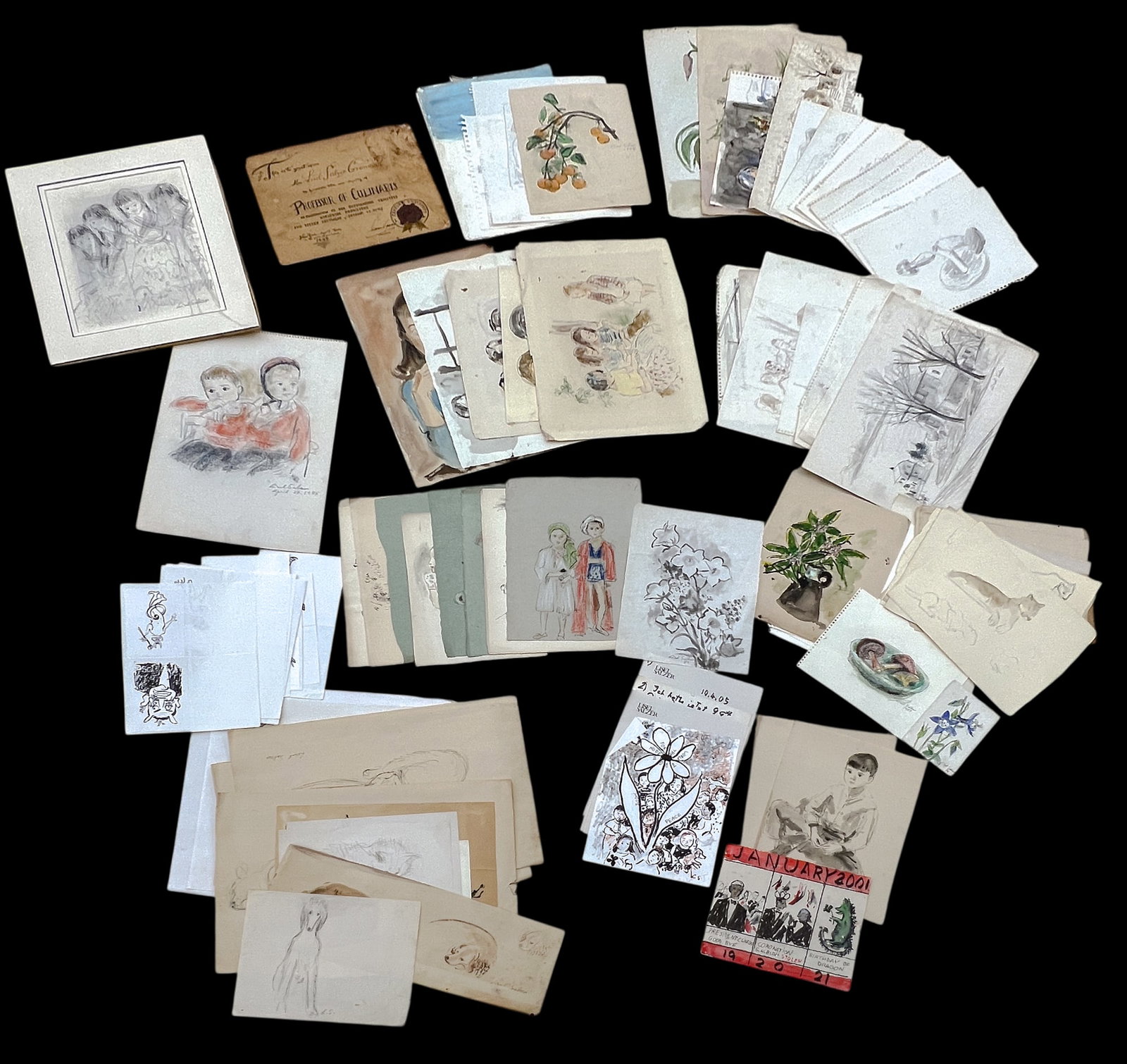 50pc Lisel Salzer Graphite on Paper etc.: 50pc Lisel Salzer (1906-2005 Washington) Graphite on Paper etc. 18"x12" Sheet Largest. Loose, unframed. Condition varies.