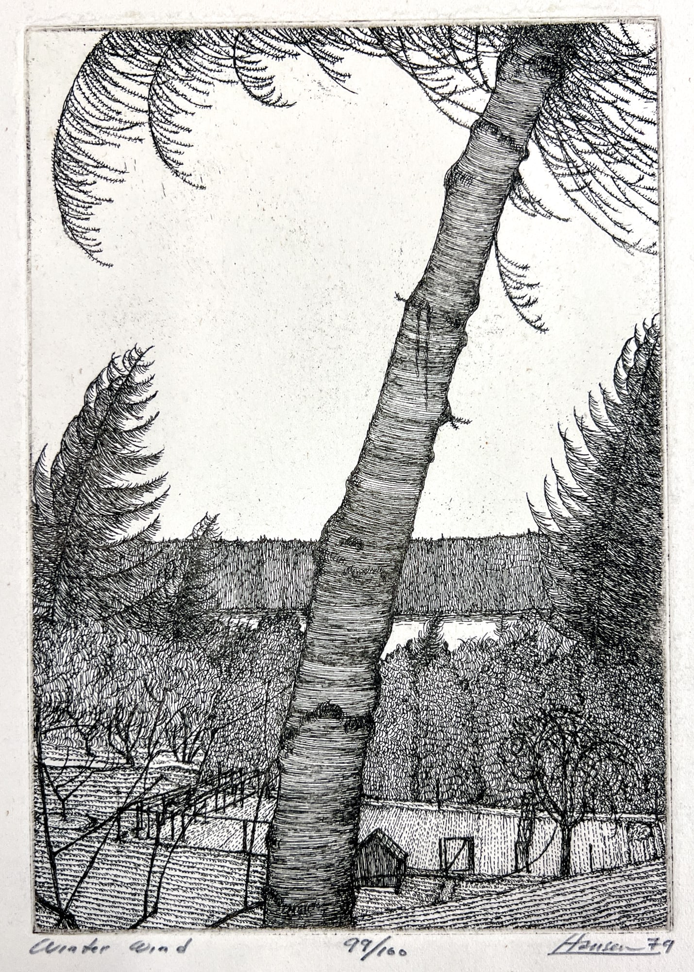 Art Hansen "Winter Wind" 1979 Etching - 2