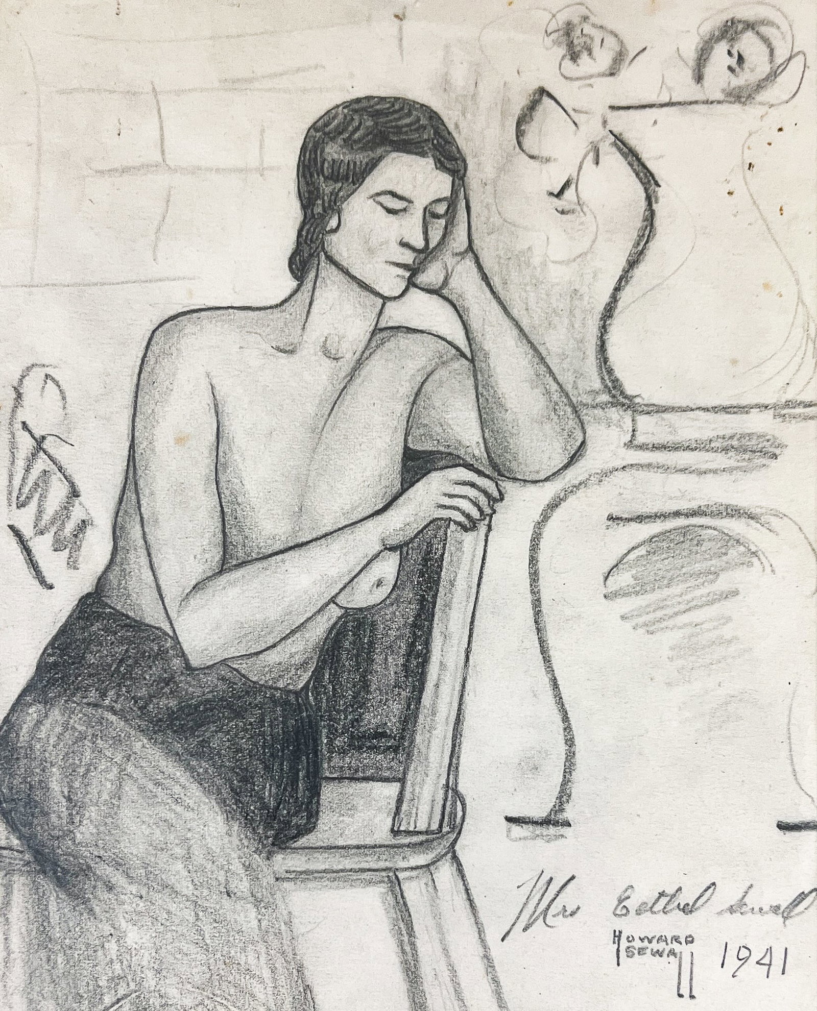Howard Sewall "Mrs. Ethel Sewall" 1941 Graphite on Paper: Howard Sewall (1899-1975 Oregon) "Mrs. Ethel Sewall" 1941 Graphite on Paper 7.5"x6" Image 15.5"x14" Framed. Signed lower right. Excellent condition, not examined outside of framing.