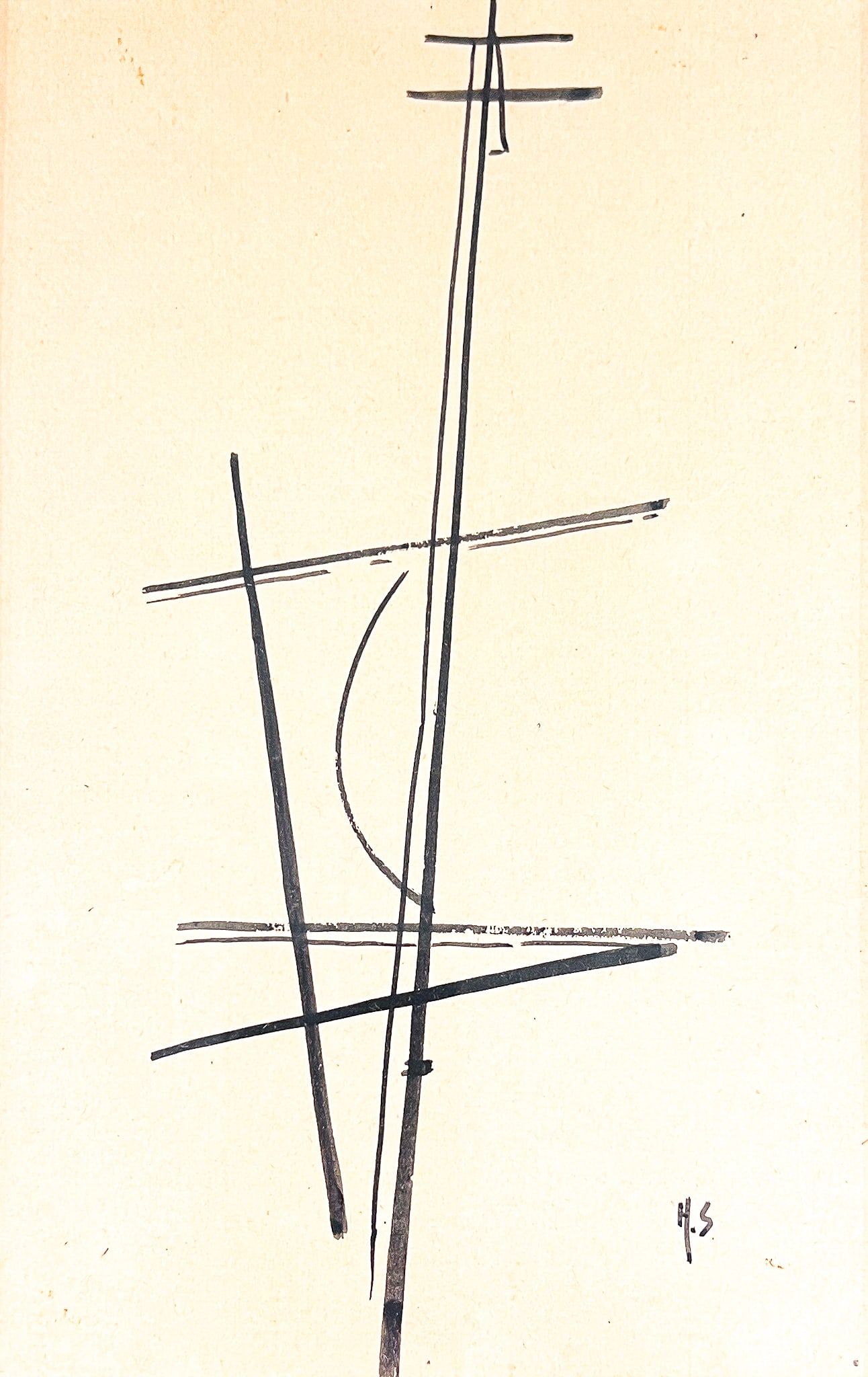 Howard Sewall "Electrical Poles" Ink on Paper: Howard Sewall (1899-1975 Oregon) "Electrical Poles" Ink on Paper 9"x6" Image 17"x14.5" Framed. Initialed lower right. Excellent condition, not examined outside of framing.