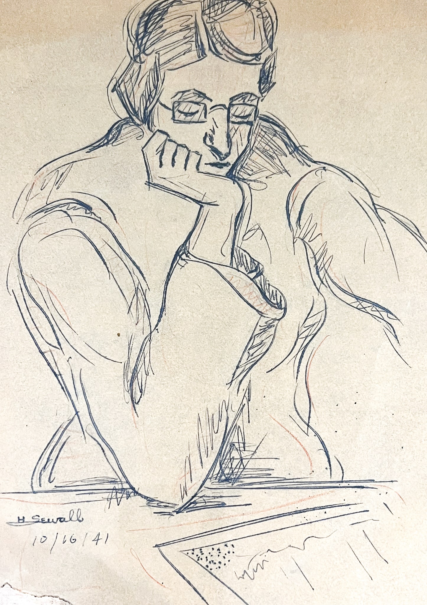 Howard Sewall "Focused" 1941 Graphite on Paper (1 of 2)