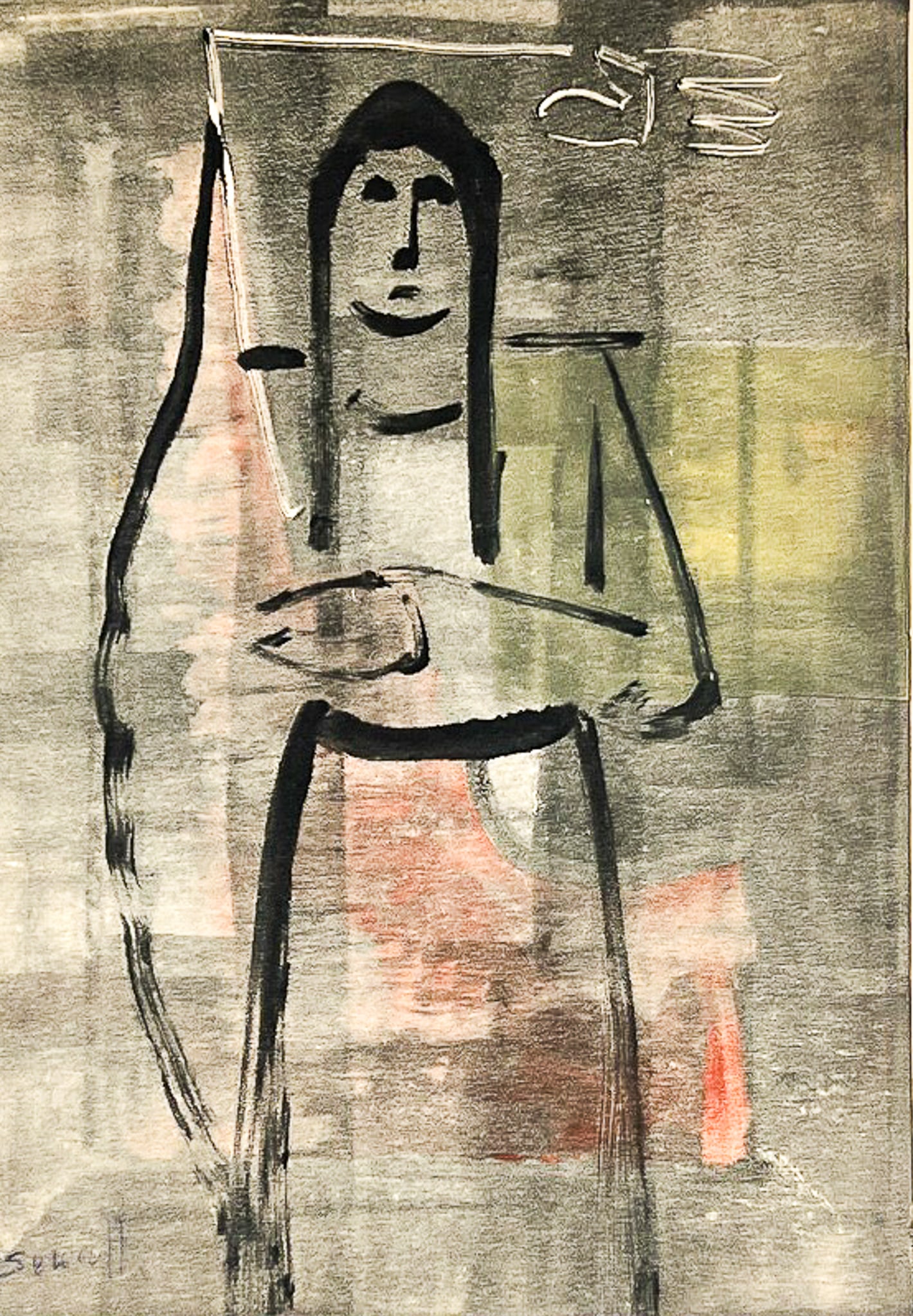 Howard Sewall "Bow and Figure" Monotype: Howard Sewall (1899-1975 Oregon) "Bow and Figure" Monotype 9"x6" Image 18"x15" Framed. Signed lower left. Excellent condition, not examined outside of framing.