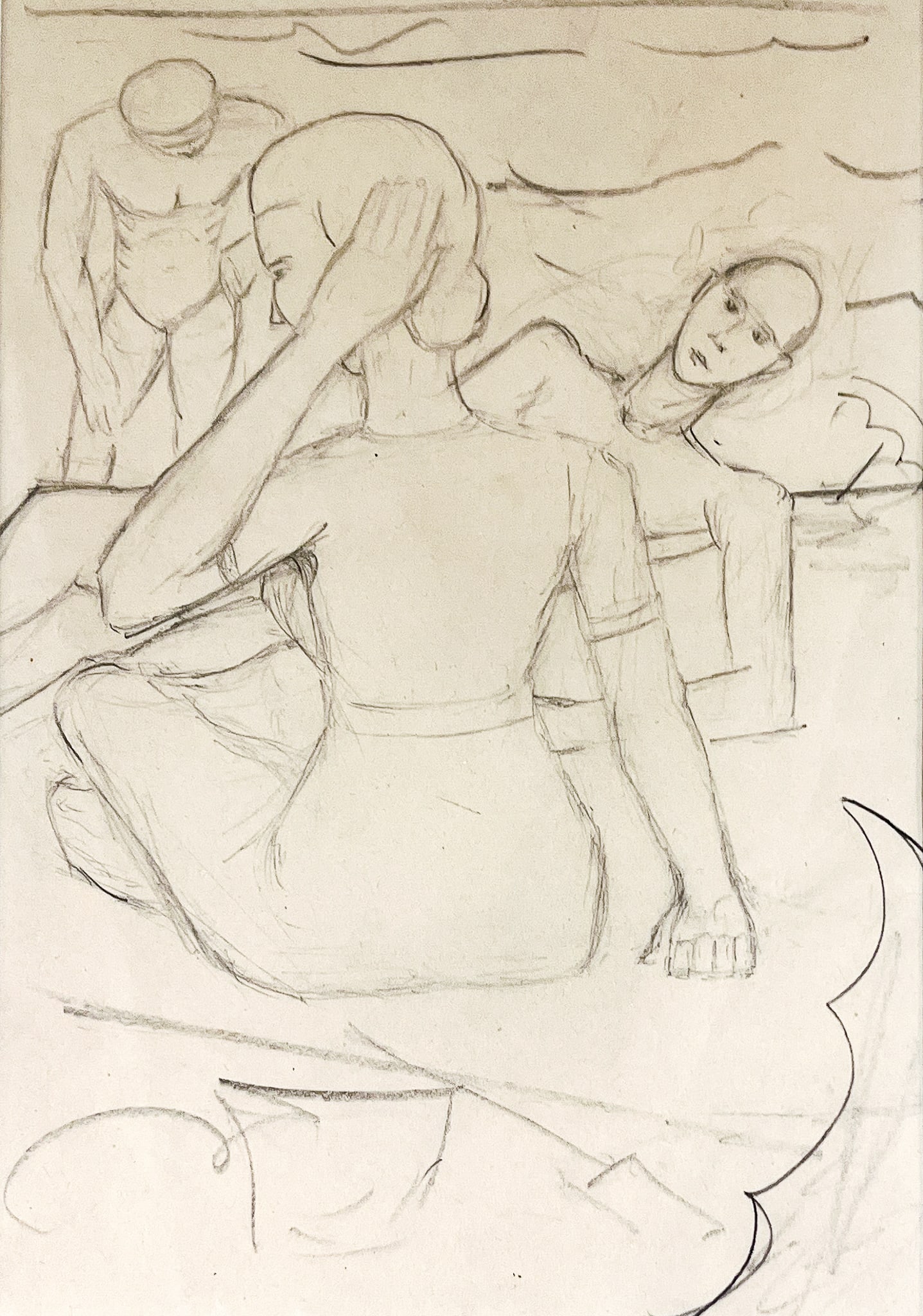 Howard Sewall "At the Beach" Graphite on Paper (1 of 2)