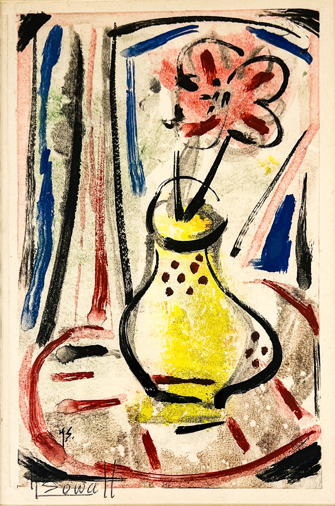 Howard Sewall "Vase with Flowers Still Life" Monotype: Howard Sewall (1899-1975 Oregon) "Vase with Flowers Still Life" Monotype 8.5"x5.5" Image 23"x19" Framed. Signed lower left. Excellent condition, not examined outside of framing.