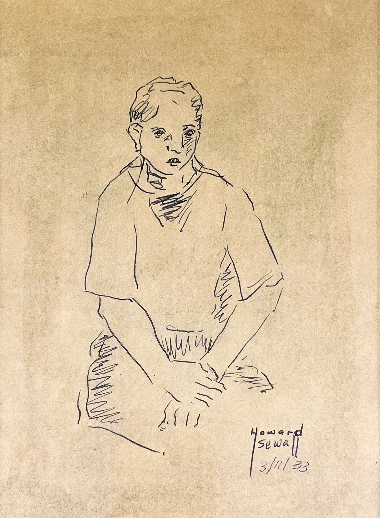 Howard Sewall "Young Man" 1933 Graphite on Paper: Howard Sewall (1899-1975 Oregon) "Young Man" 1933 Graphite on Paper 8"x6" Image 22"x18" Framed. Signed lower right. Excellent condition, not examined outside of framing.