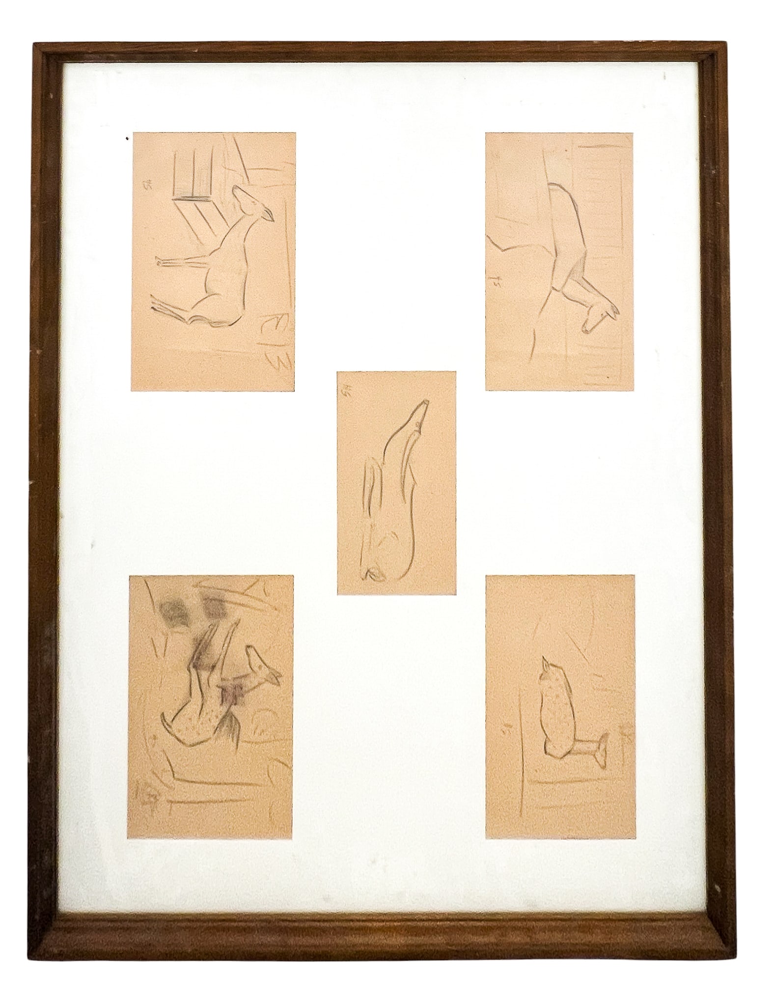 Howard Sewall "Deer" Graphite on Paper Pentaptych: Howard Sewall (1899-1975 Oregon) "Deer" Graphite on Paper Pentaptych 23"x29.5" Framed. Initialed. Excellent condition, not examined outside of framing.