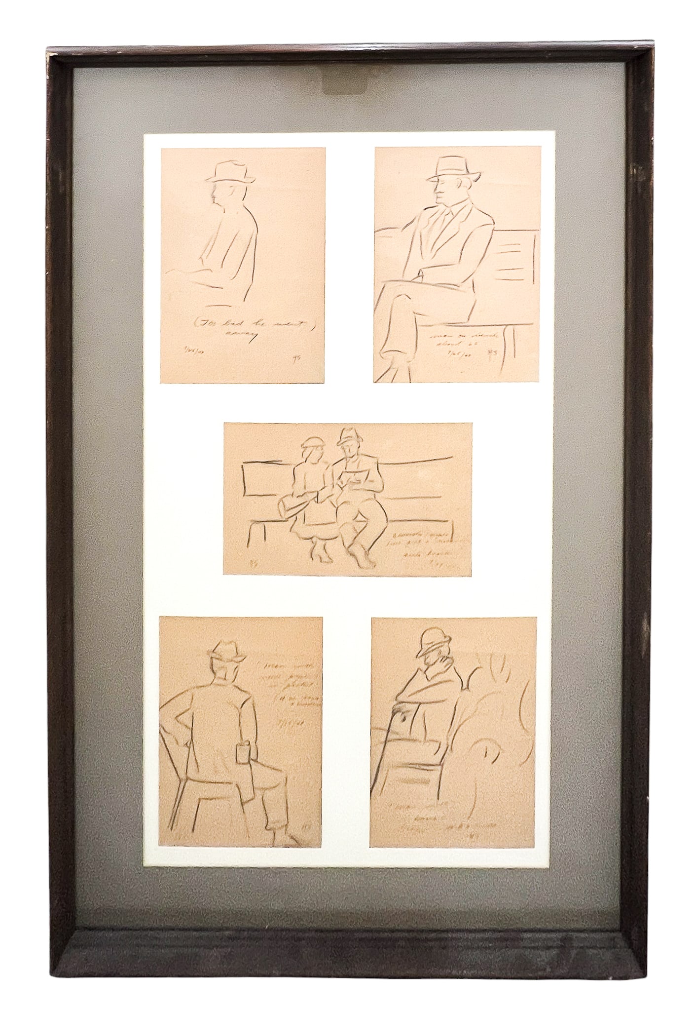 Howard Sewall "Figures on Bench" 1940 Graphite on Paper Pentaptych (1 of 1)