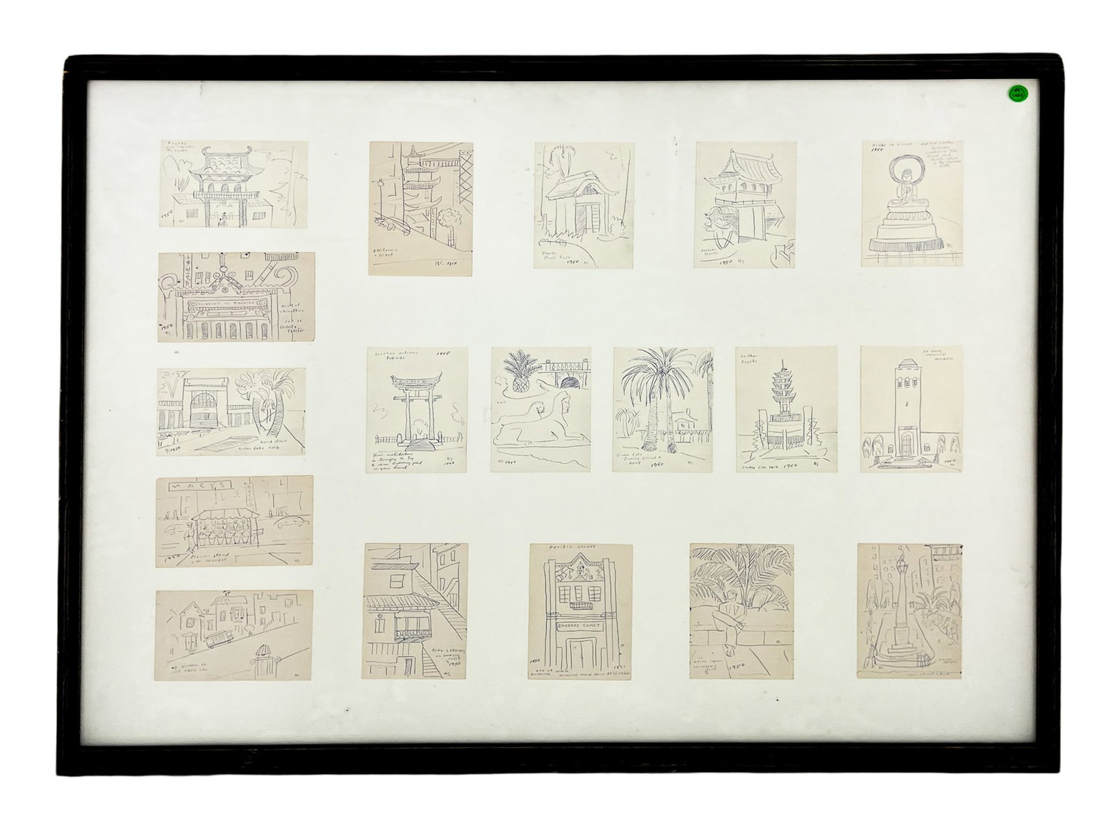 Howard Sewall "California Views" 1950 Graphite on Paper Octadecaptych: Howard Sewall (1899-1975 Oregon) "California Views" 1950 Graphite on Paper Octadecaptych 31"x38" Framed. Initialed. Excellent condition, not examined outside of framing.