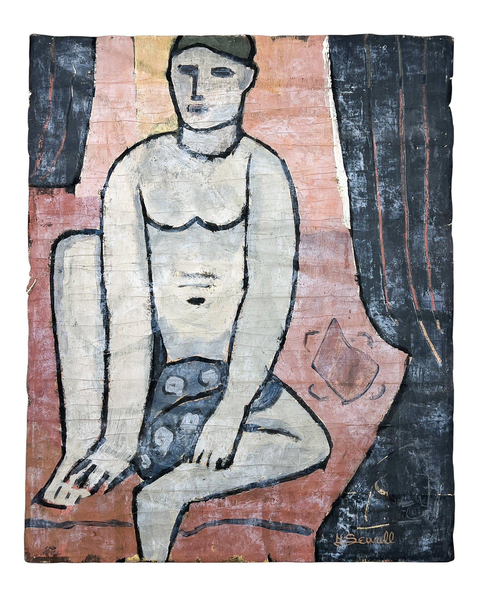Howard Sewall "Male Nude" Oil on Unstretched Canvas - 2
