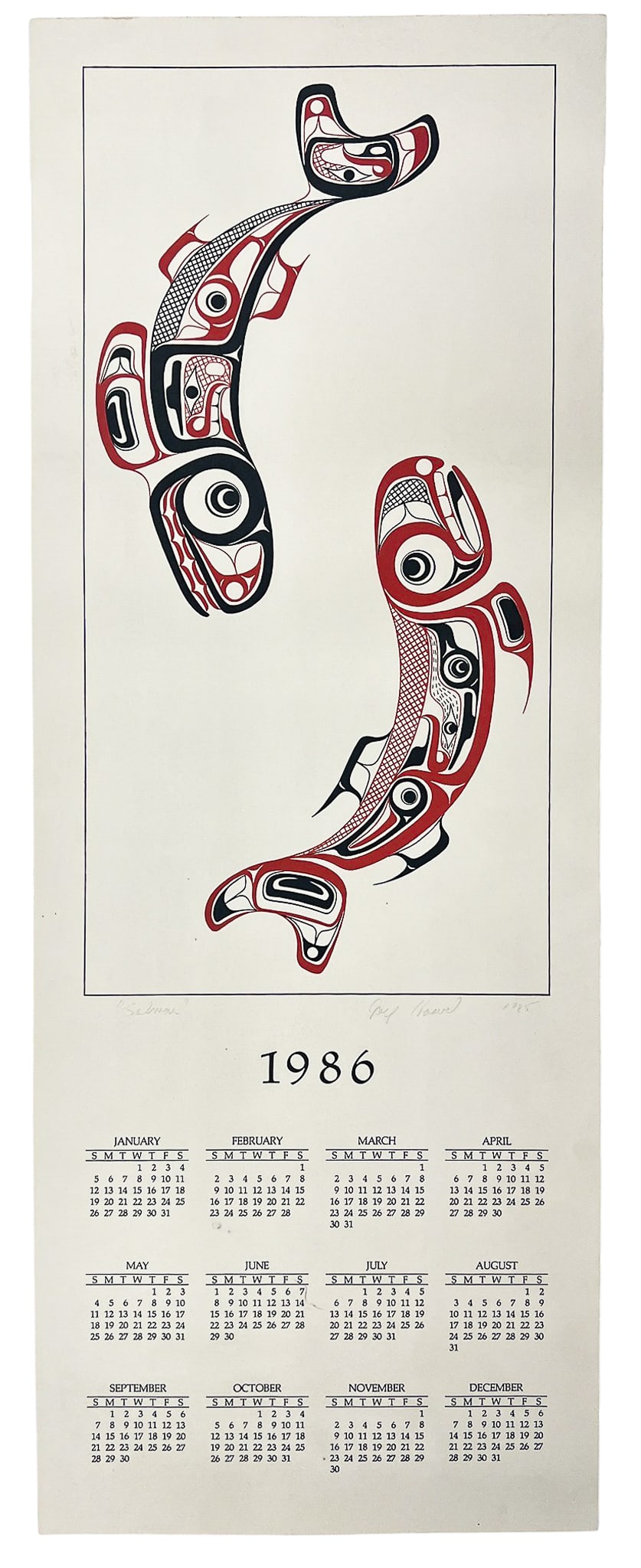 Artist Unknown "Salmon" 1986 Lithograph Calendar - 2