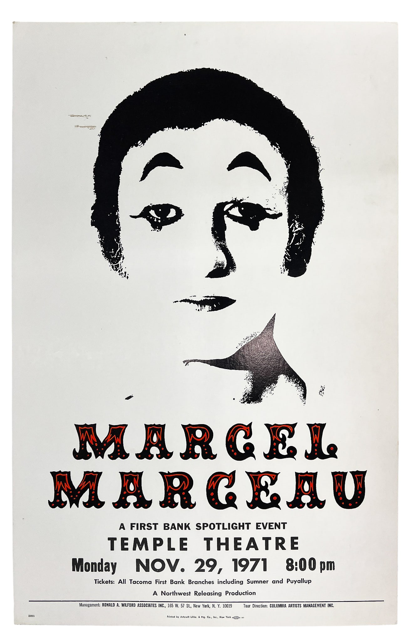 1971 Marcel Marceau Promotional Poster Lithograph - 2