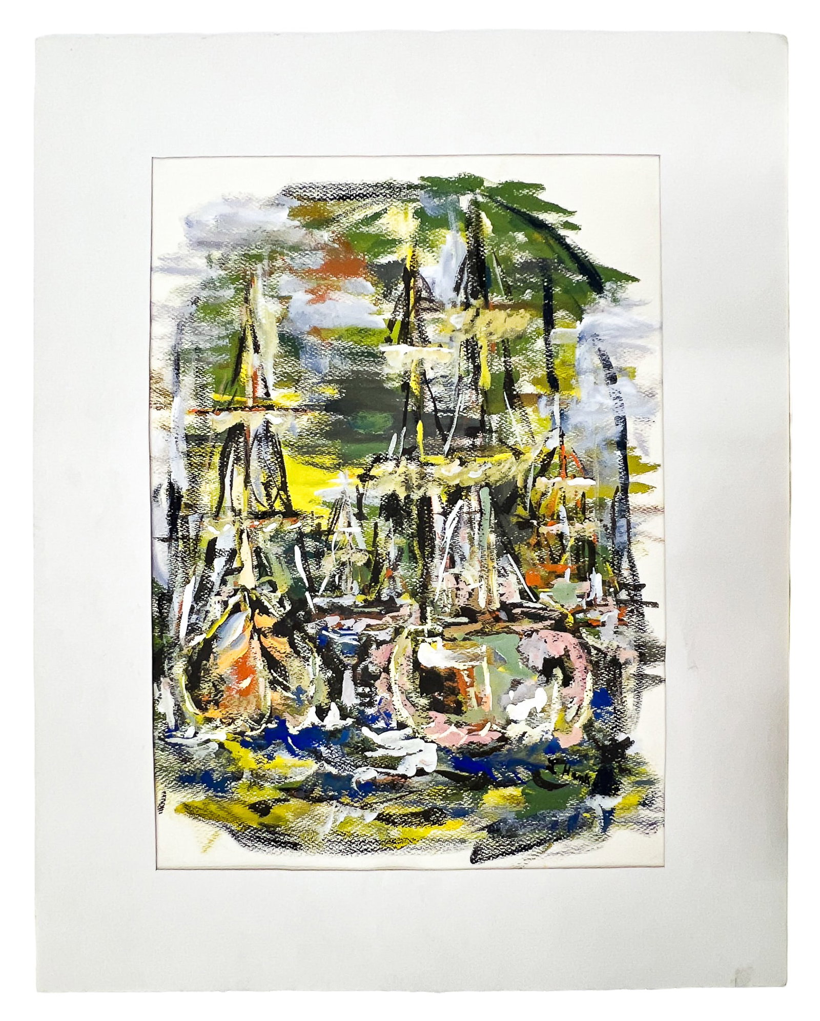 Artist Unknown "Campfire in the Forest" Acrylic on Paper - 2