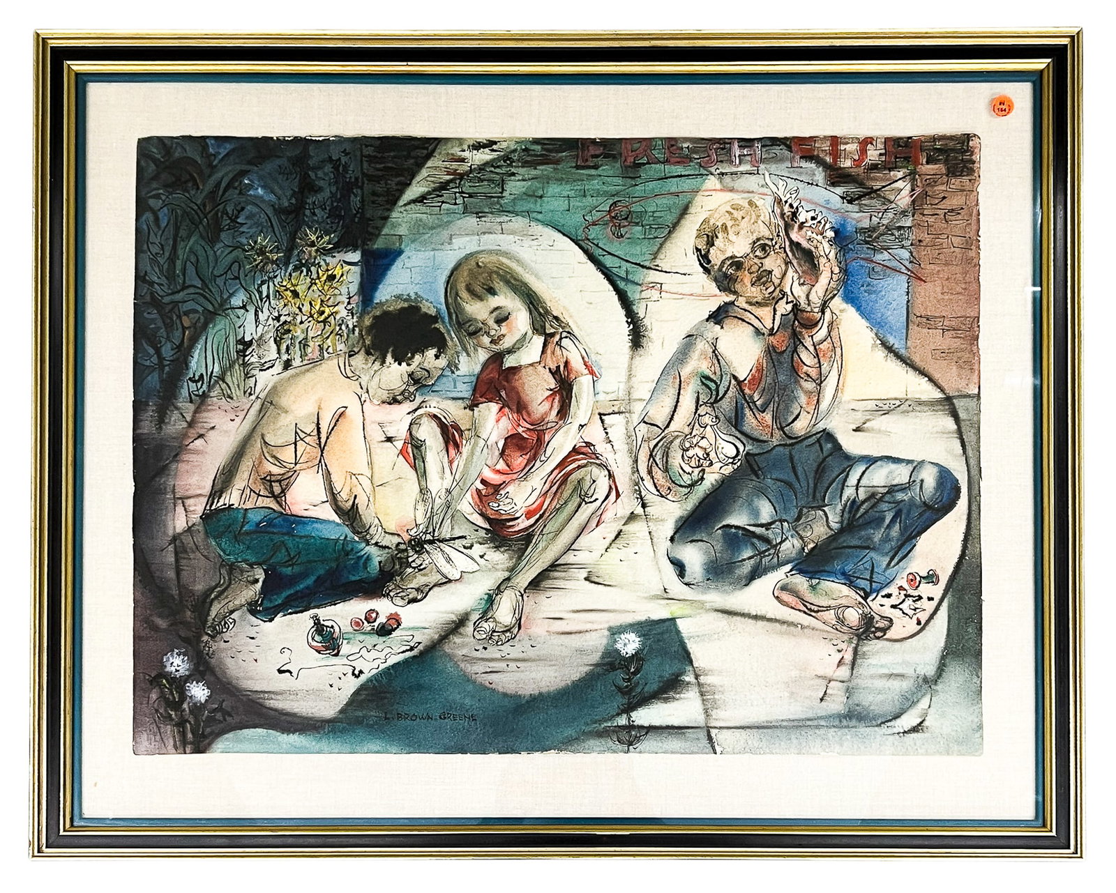 Lucille Brown Greene "Kids and Fresh Fish" Watercolor on Paper - 2