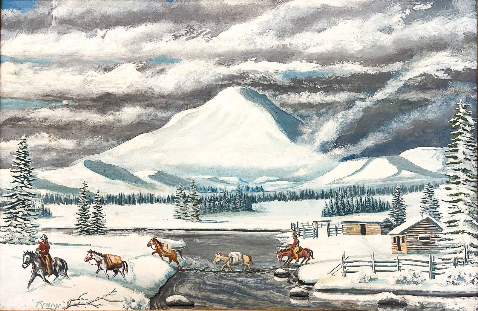 Richard Kruger "Trotting Through the Snow" Acrylic on Board (1 of 2)