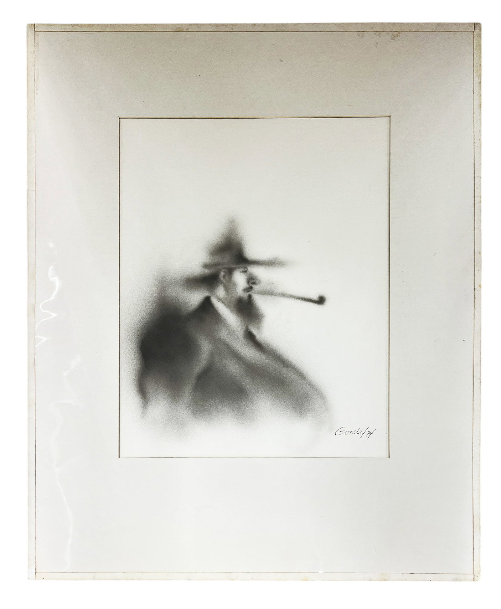 Henry Gorski "Man with Pipe" 1974 Charcoal on Paper - 2