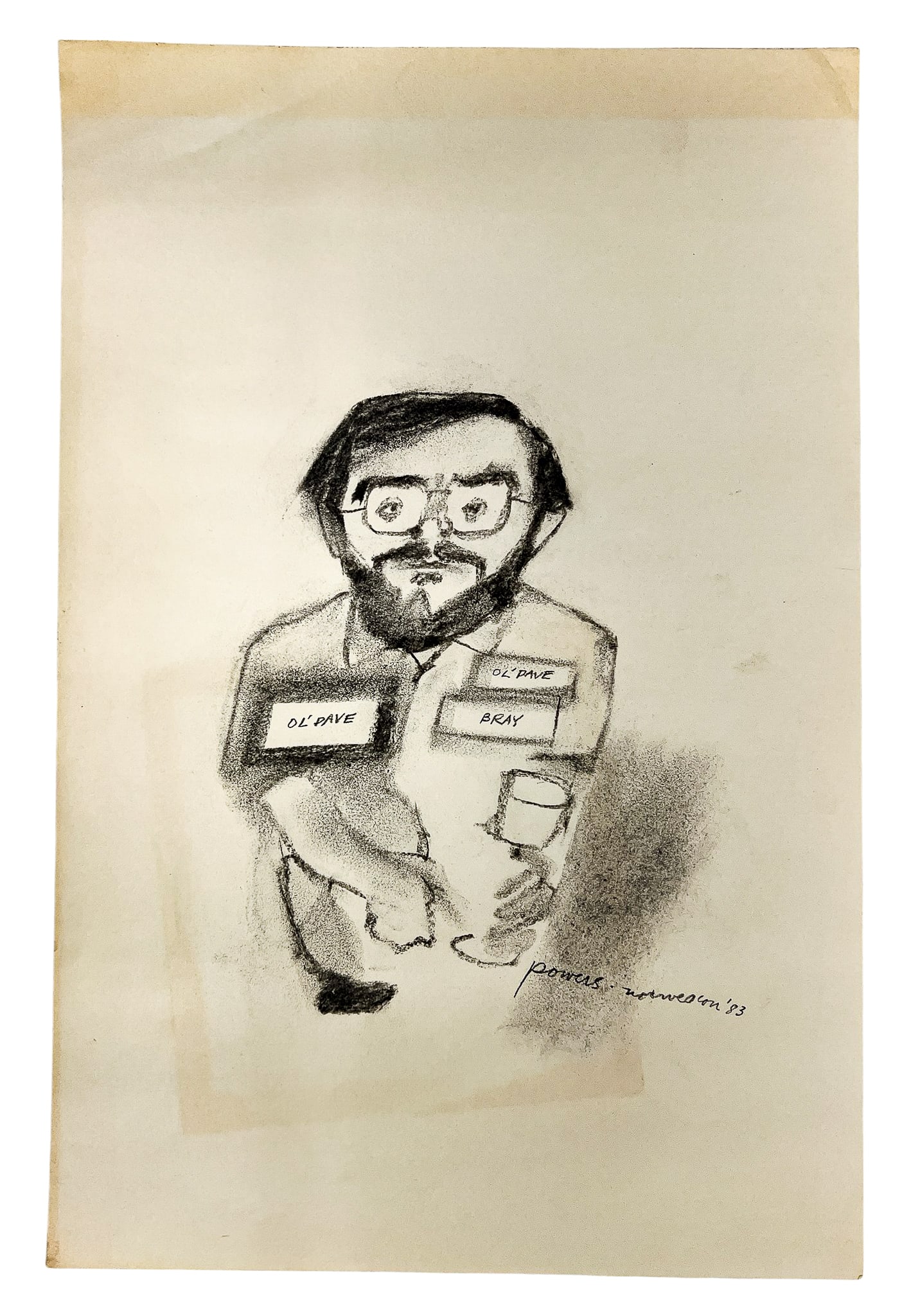 Richard Powers "Ol' Dave" 1983 Charcoal on Paper - 2