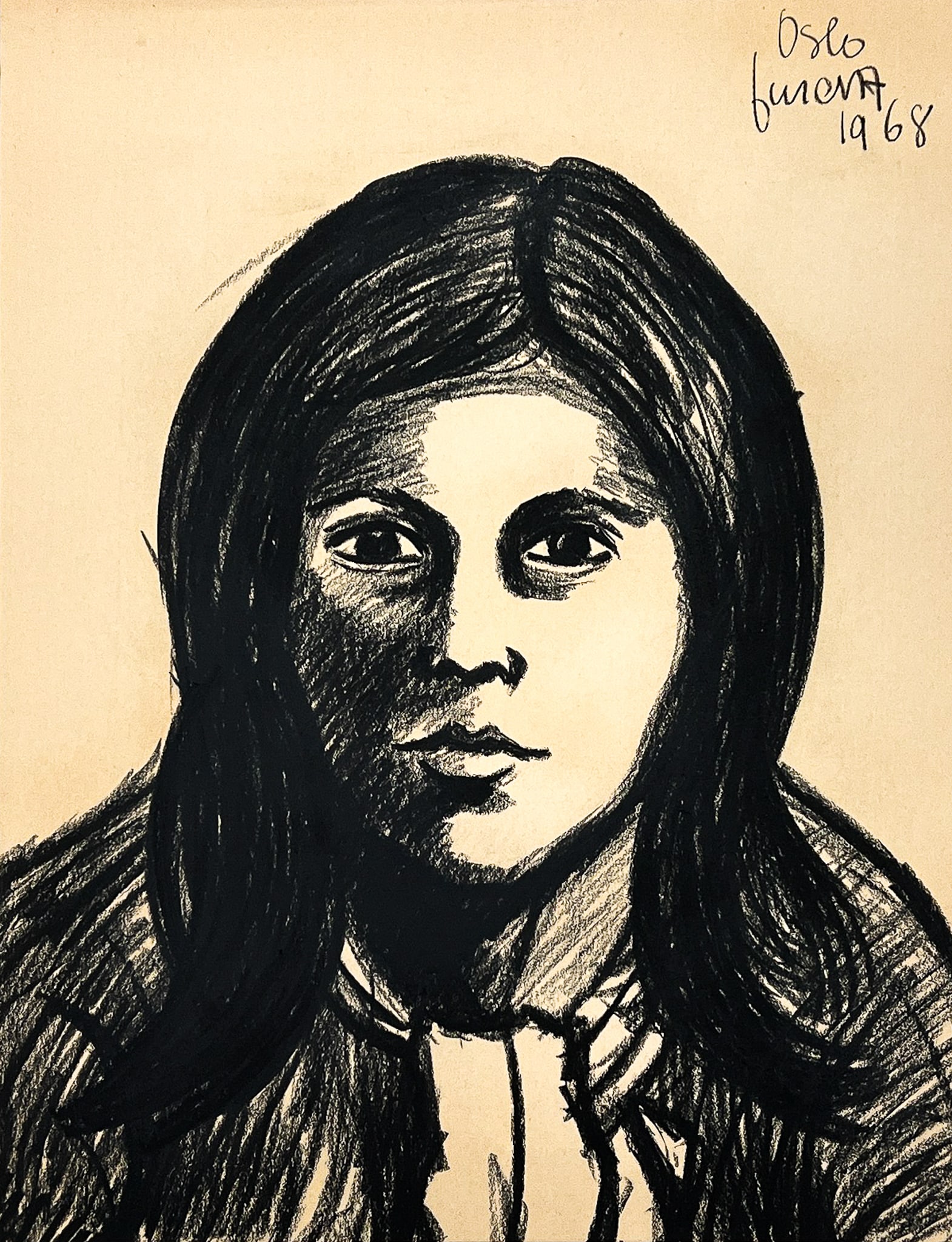 Artist Unknown "Oslo" 1968 Charcoal on Paper (1 of 2)