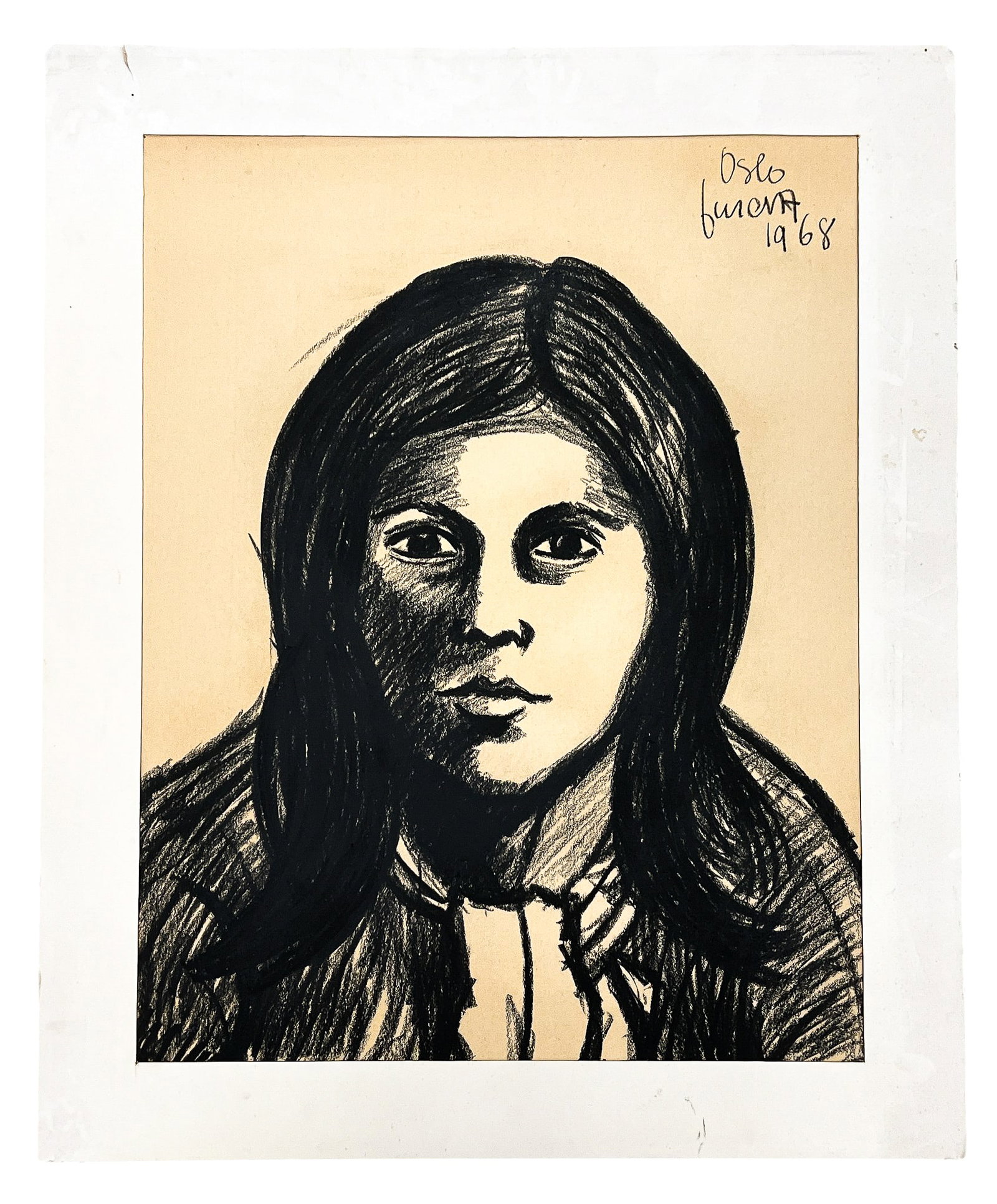 Artist Unknown "Oslo" 1968 Charcoal on Paper - 2