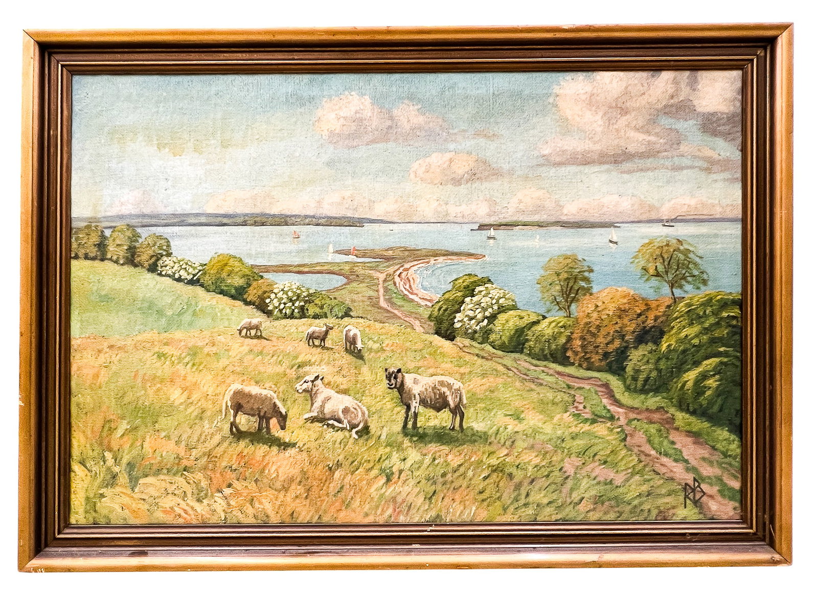 Artist Unknown "Sheep & Sails" Oil on Canvas - 2