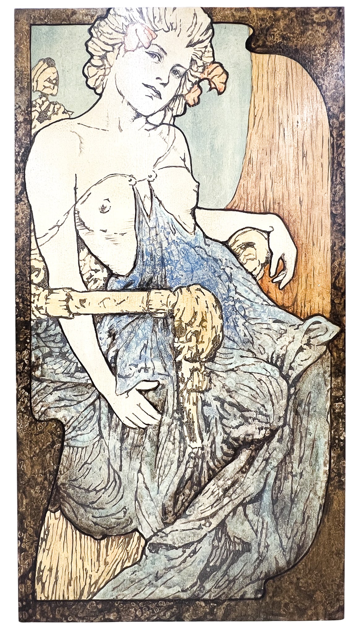 In the Manner of Alphonse Mucha "Adorned" Mixed Media on Masonite - 2