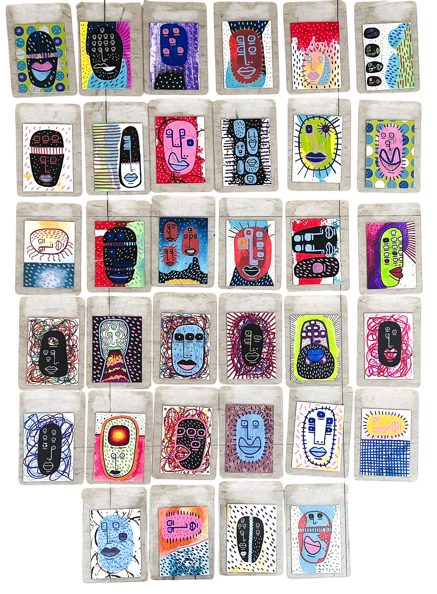 34pc Morgan Alexander "Face Series" 2022 Acrylic & Ink on Paper Cards (1 of 1)