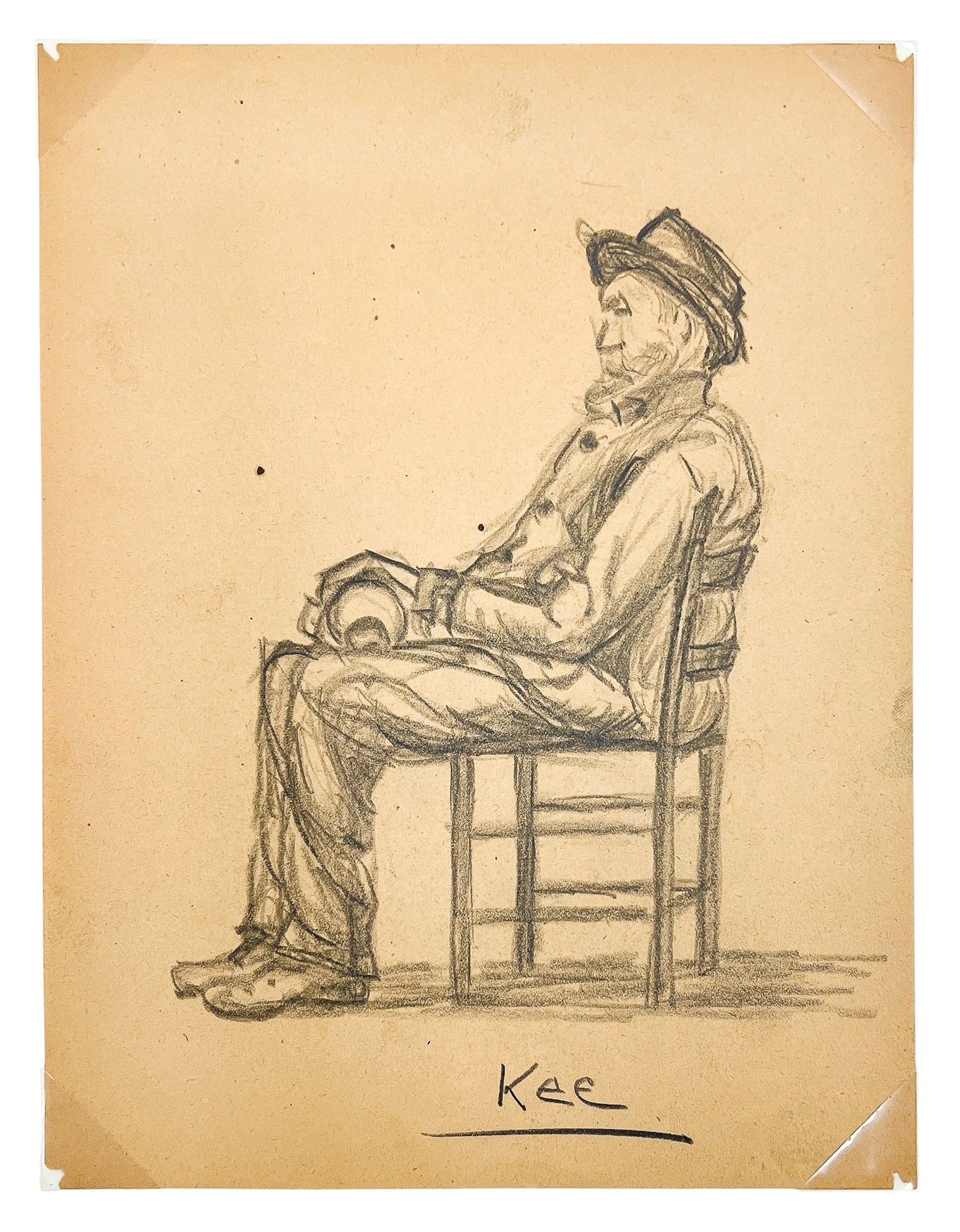 Bue Kee "Man in Chair" Graphite on Paper - 2