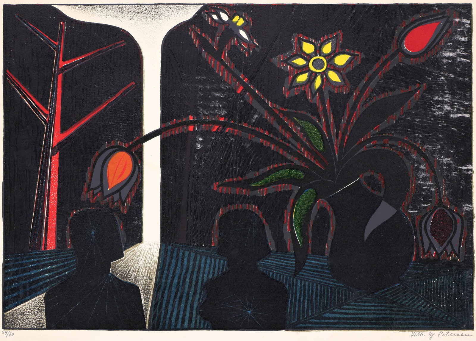 Vilhlem Bjerke Petersen "Untitled" (Surrealist Flowers) Color Lithograph (1 of 2)