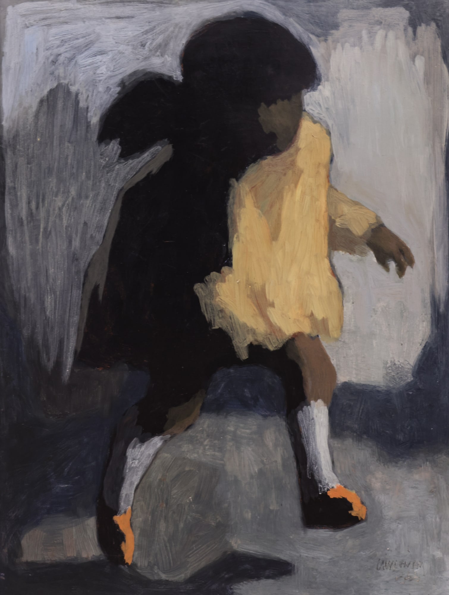William Cumming "Running Girl" 1966 Tempera on Masonite: William Cumming (1917-2010 Washington) "Running Girl" 1966 Tempera on Masonite 24"x18" Image. Signed and dated l.r. Original framing 28"x22". A few minor scattered surface marks. Overall excellent con