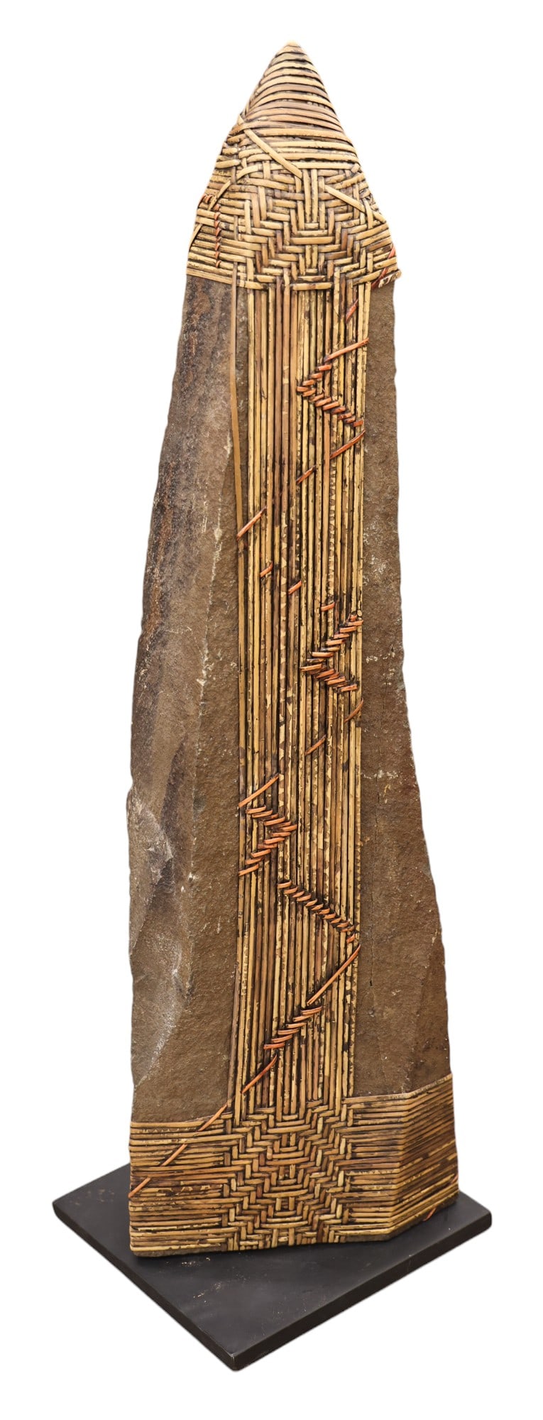 Deloss Webber "Untitled" Stone and Fiber Sculpture: Deloss Webber (b.1951 Washington) "Untitled" Stone and Fiber Sculpture 28"x8". Unsigned, labeled on underside. Overall excellent condition. Del is currently held by the Patricia Rovzar Gallery, Seattl