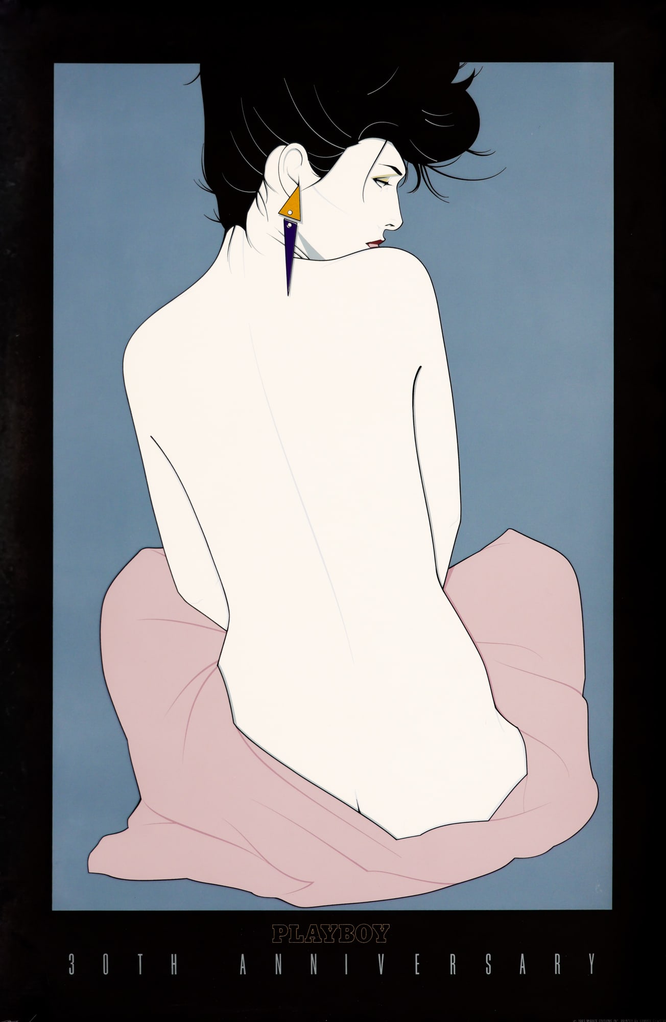 Patrick Nagel "Playboy 30th Anniversary" 1983 Silkscreen in Colors: Patrick Nagel (1945-1984 California) "Playboy 30th Anniversary" 1983 Silkscreen in Colors 35.5"x24" Image. Plate signed lower left margin. Published by Mirage Editions and printed by Samper Silkscreen
