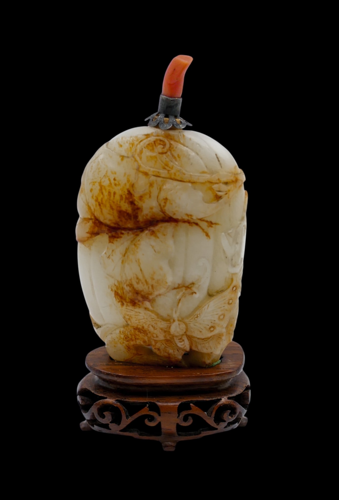 Antique Chinese Russet Jade Melon Snuff Bottle on Stand (1 of 5)