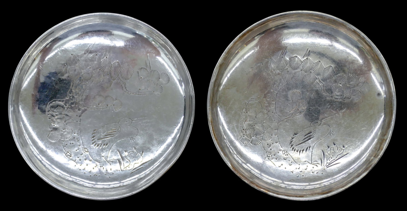 Pair Antique Chinese Export Silver Small Dishes - 2