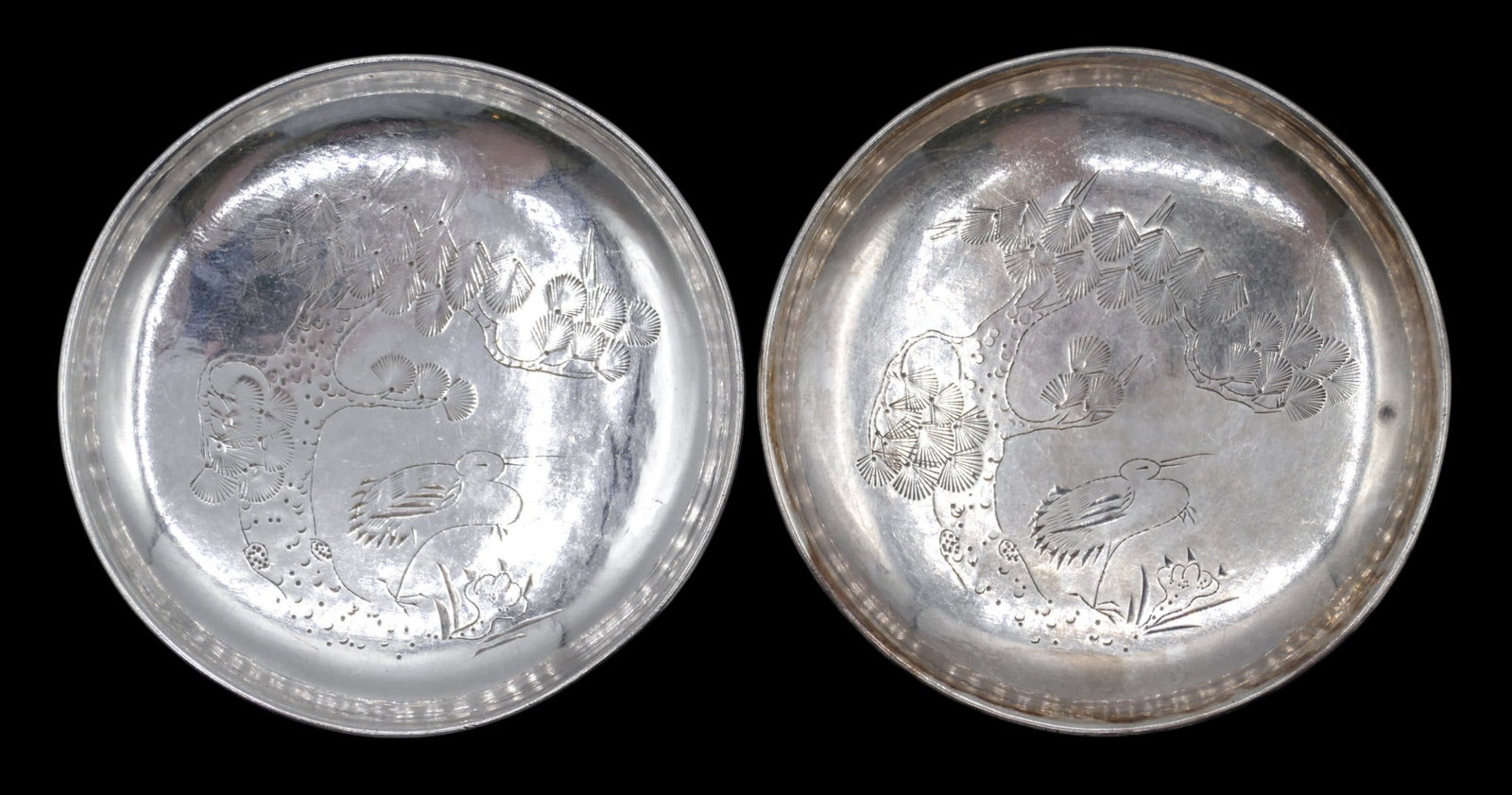 Pair Antique Chinese Export Silver Small Dishes - 3
