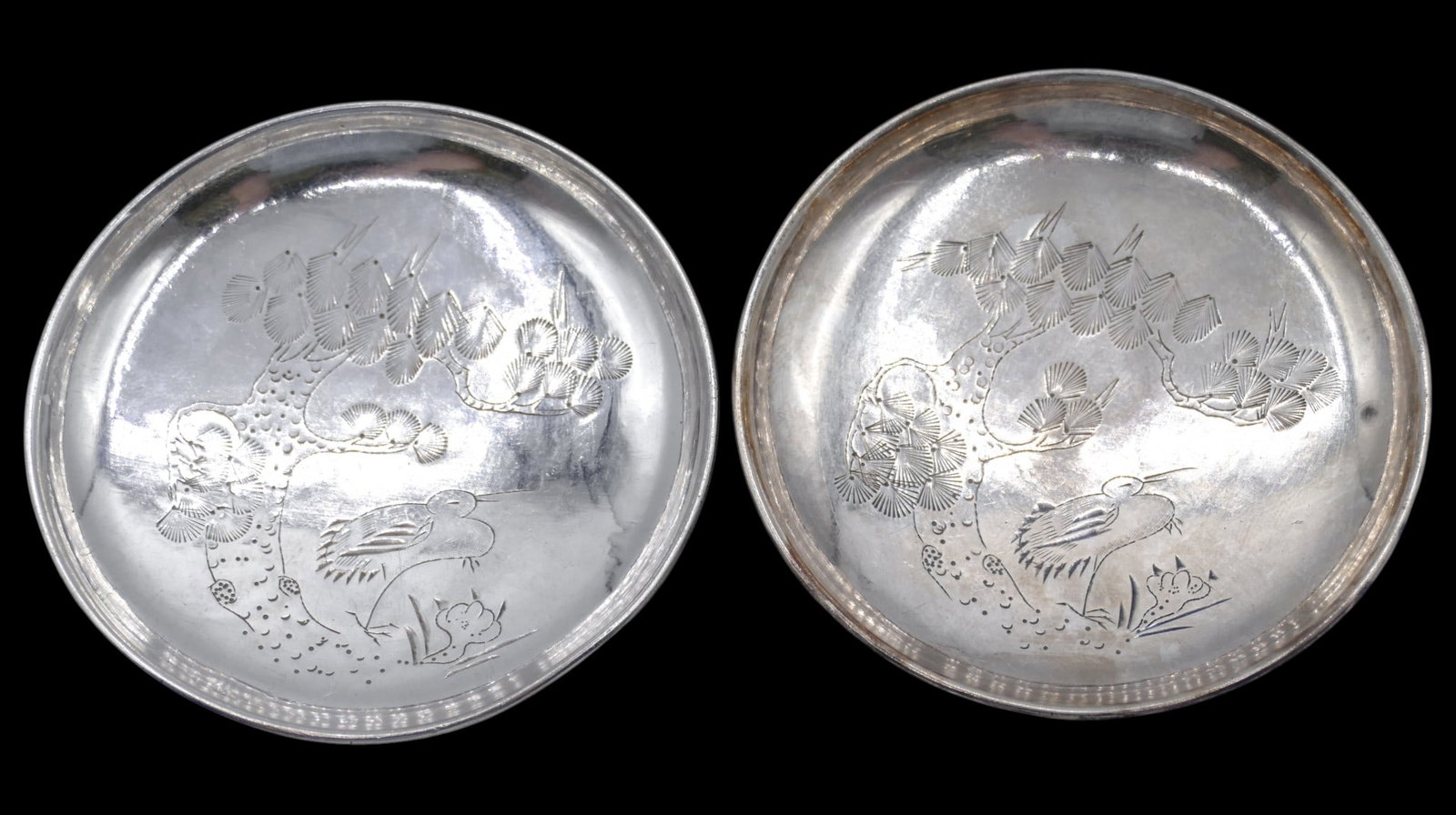 Pair Antique Chinese Export Silver Small Dishes - 4