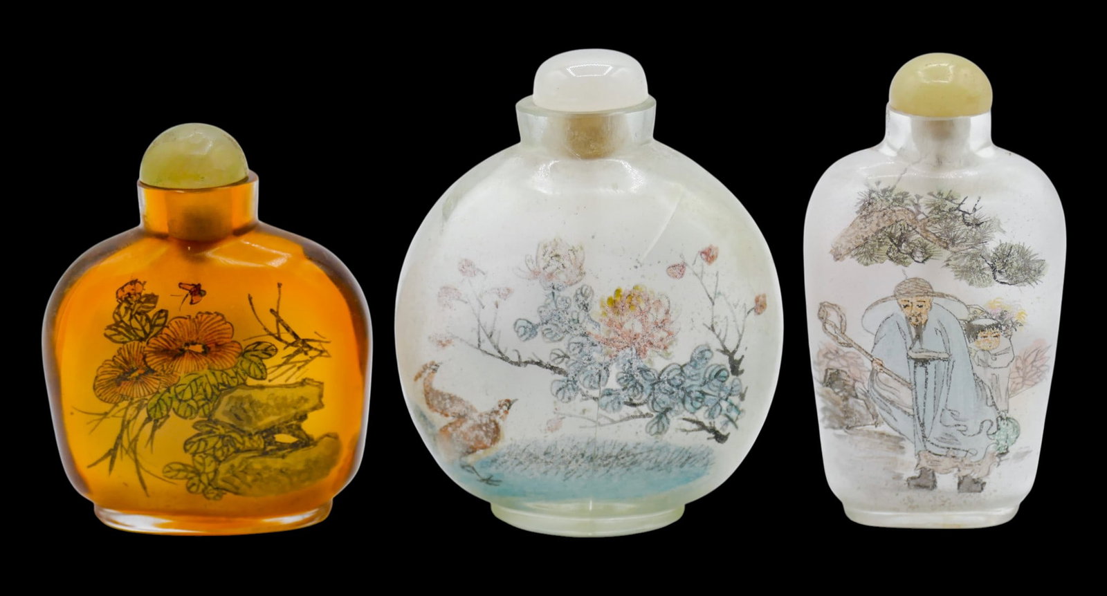 3pc Old Chinese Reverse Painted Glass Snuff Bottles (1 of 4)