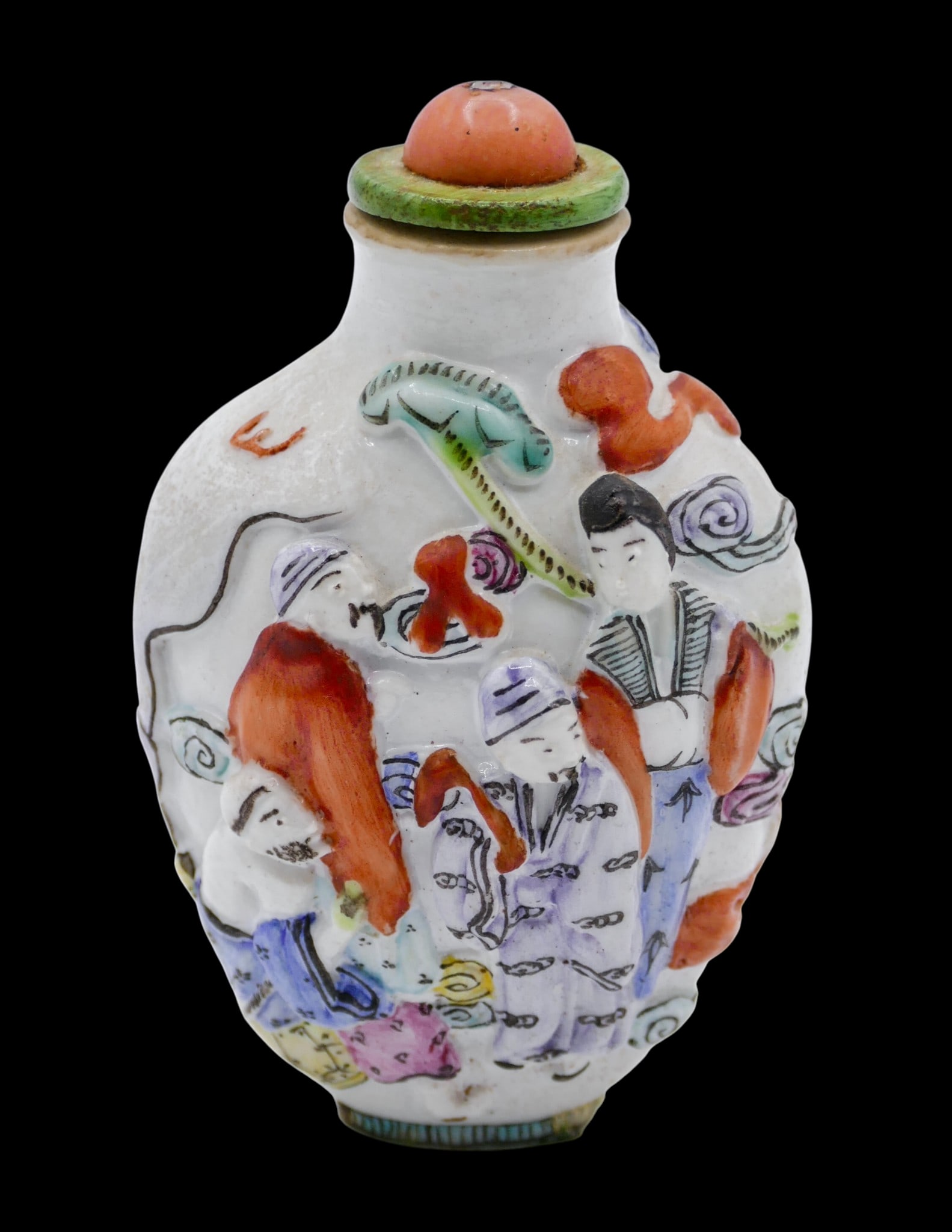 Old Chinese Molded Porcelain Snuff Bottle - 2