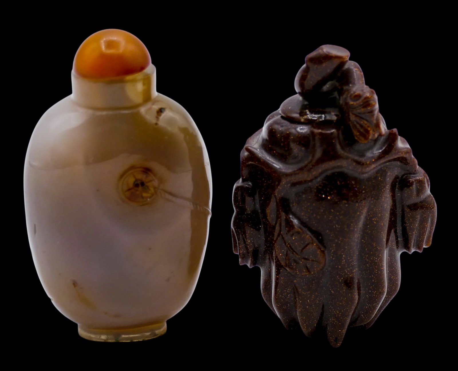 2pc Old Chinese Goldstone and Agate Snuff Bottles (1 of 4)